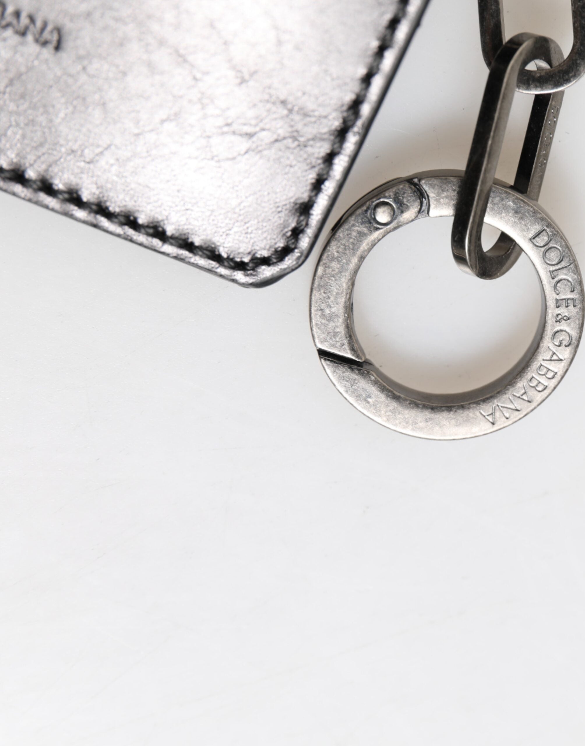 Dolce & Gabbana Wallet Black Leather Logo Embossed Key Chain Card Holder Wallet - ACCEXO