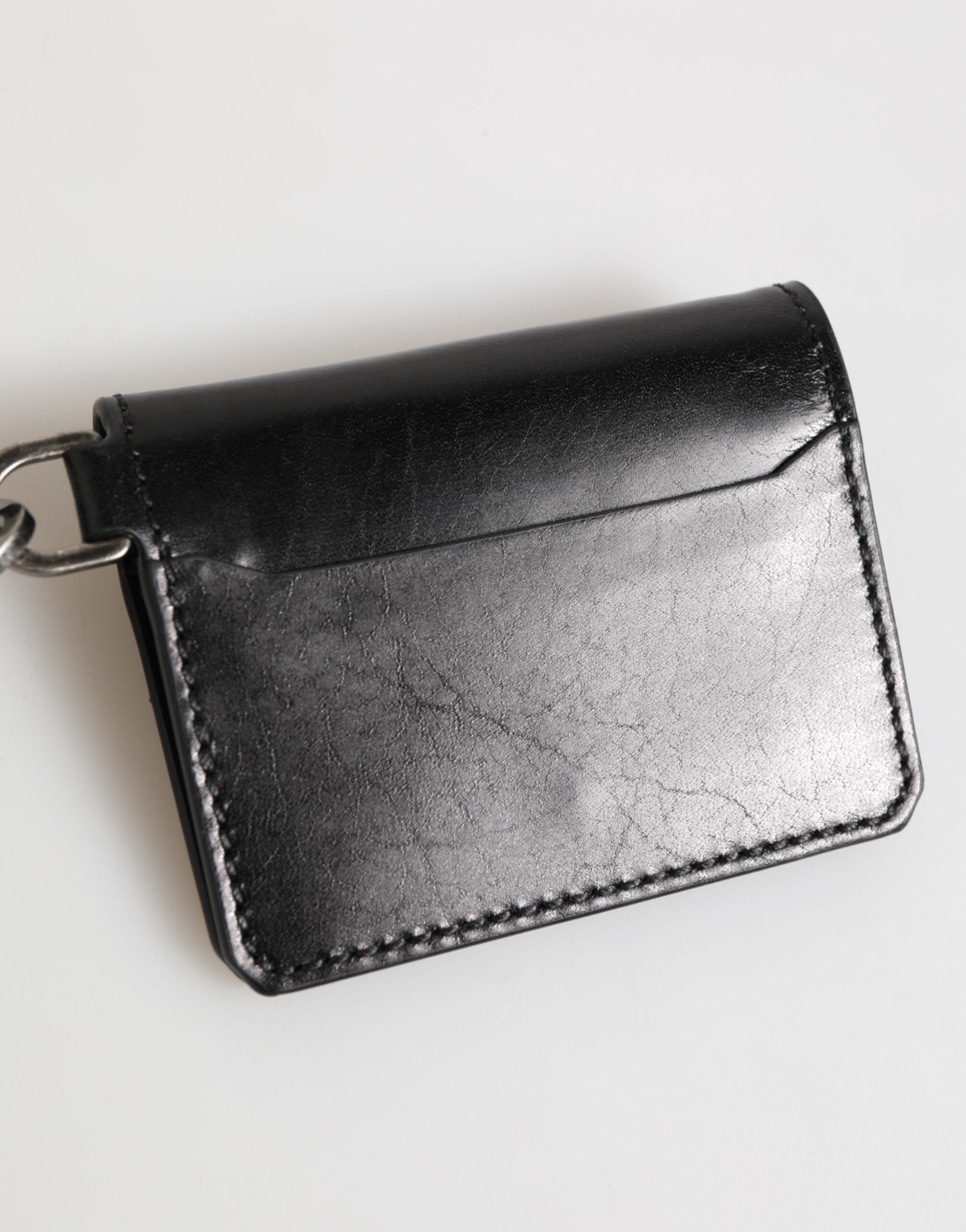 Dolce & Gabbana Wallet Black Leather Logo Embossed Key Chain Card Holder Wallet - ACCEXO