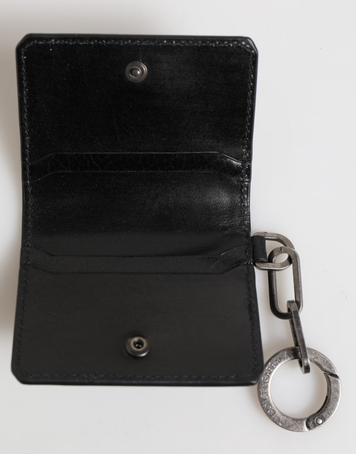Dolce & Gabbana Wallet Black Leather Logo Embossed Key Chain Card Holder Wallet for Men