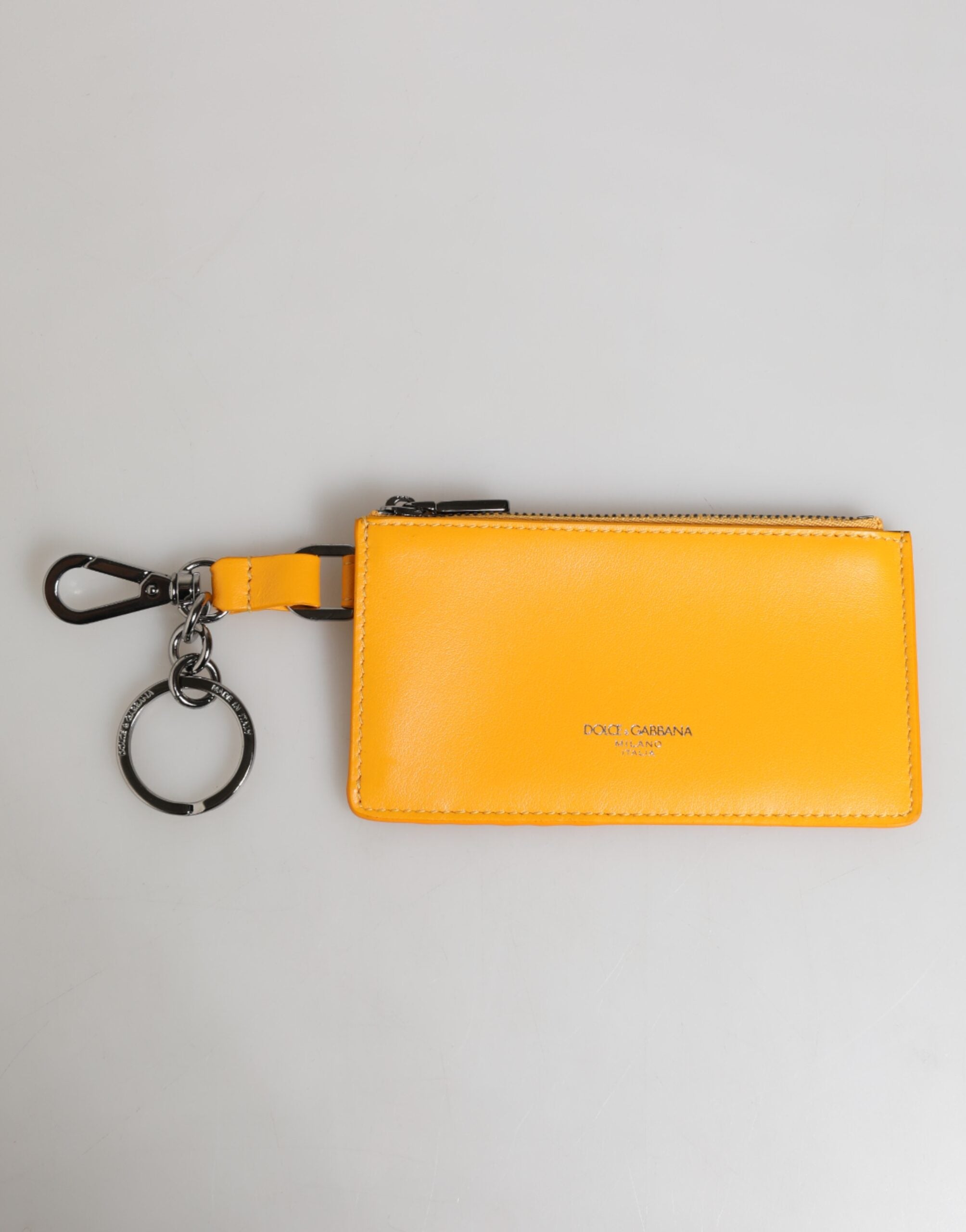 Dolce & Gabbana Yellow Orange Leather Credit Card Key Holder Clip On Wallet for Men
