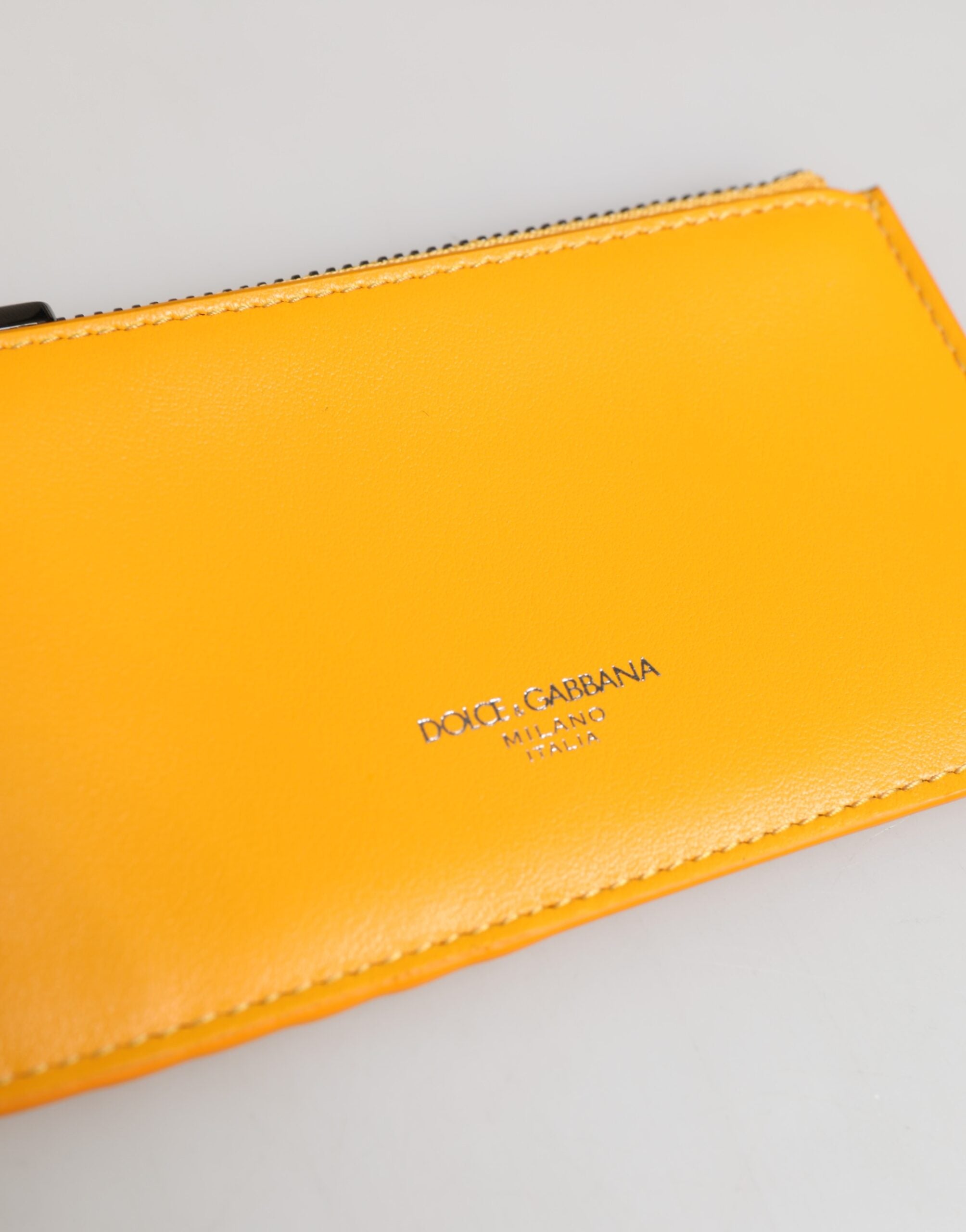 Dolce & Gabbana Yellow Orange Leather Credit Card Key Holder Clip On Wallet