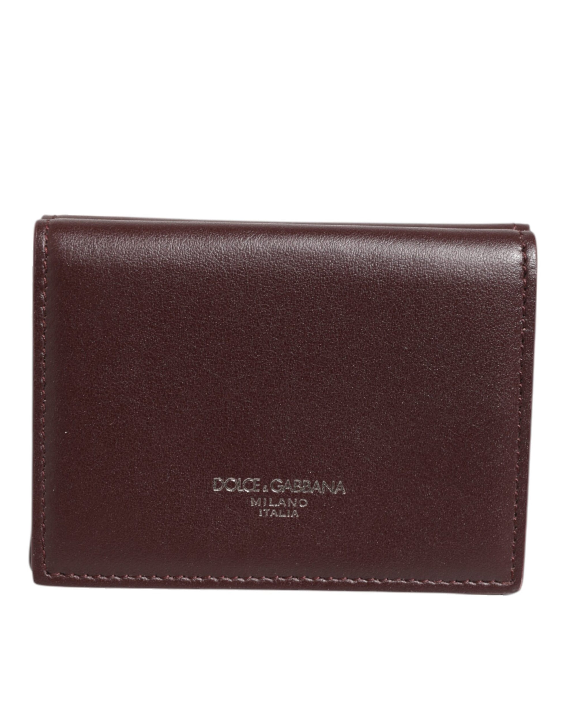 Dolce & Gabbana Leather Embossed Logo Trifold Men Card Holder Dark Brown - ACCEXO