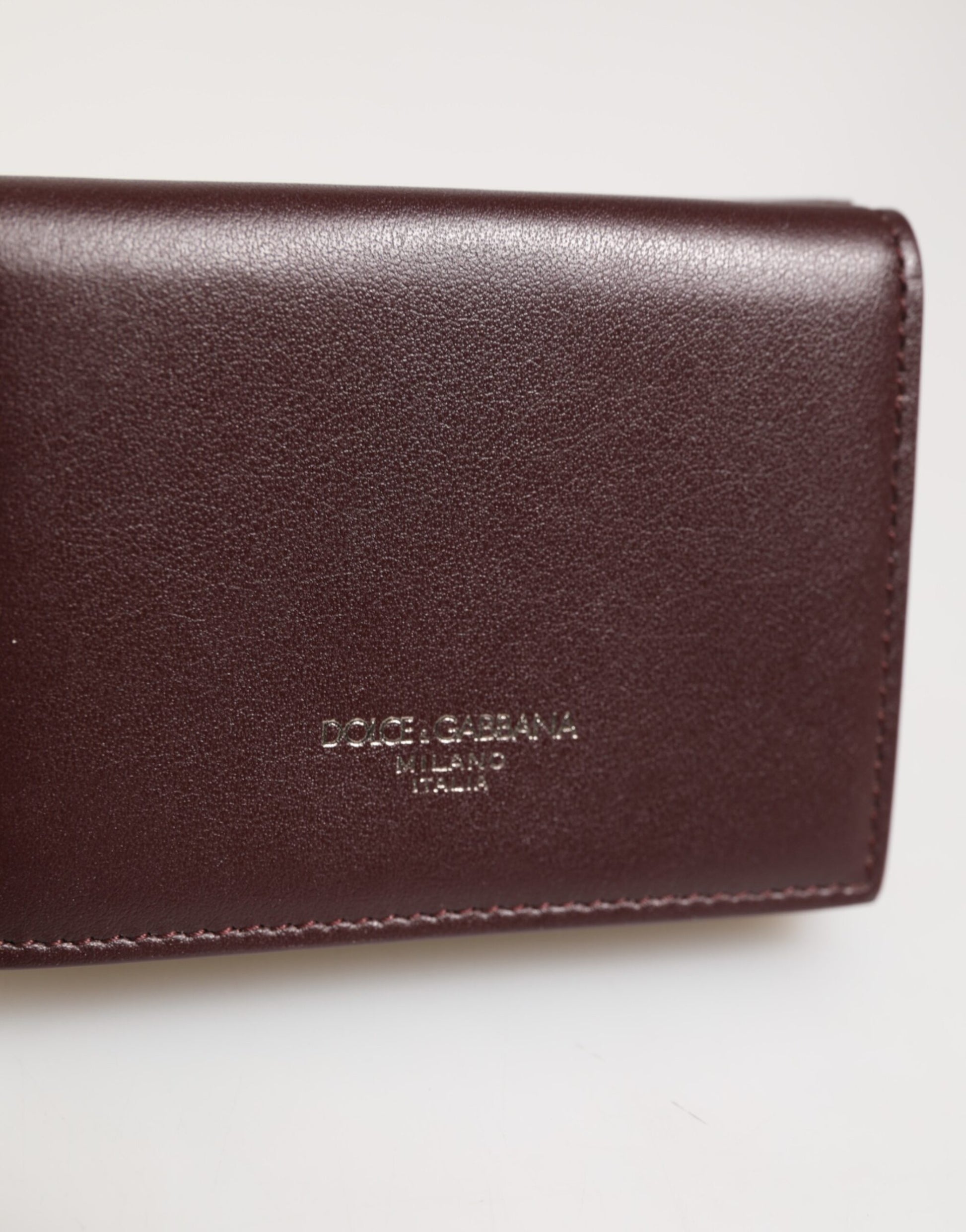 Dolce & Gabbana Leather Embossed Logo Trifold Men Card Holder Dark Brown - ACCEXO