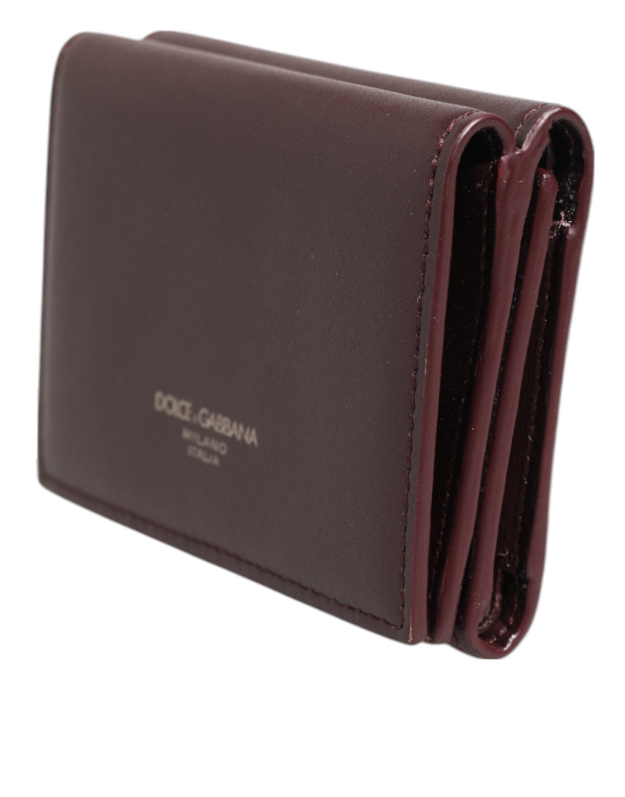 Dolce & Gabbana Leather Embossed Logo Trifold Men Card Holder Dark Brown - ACCEXO