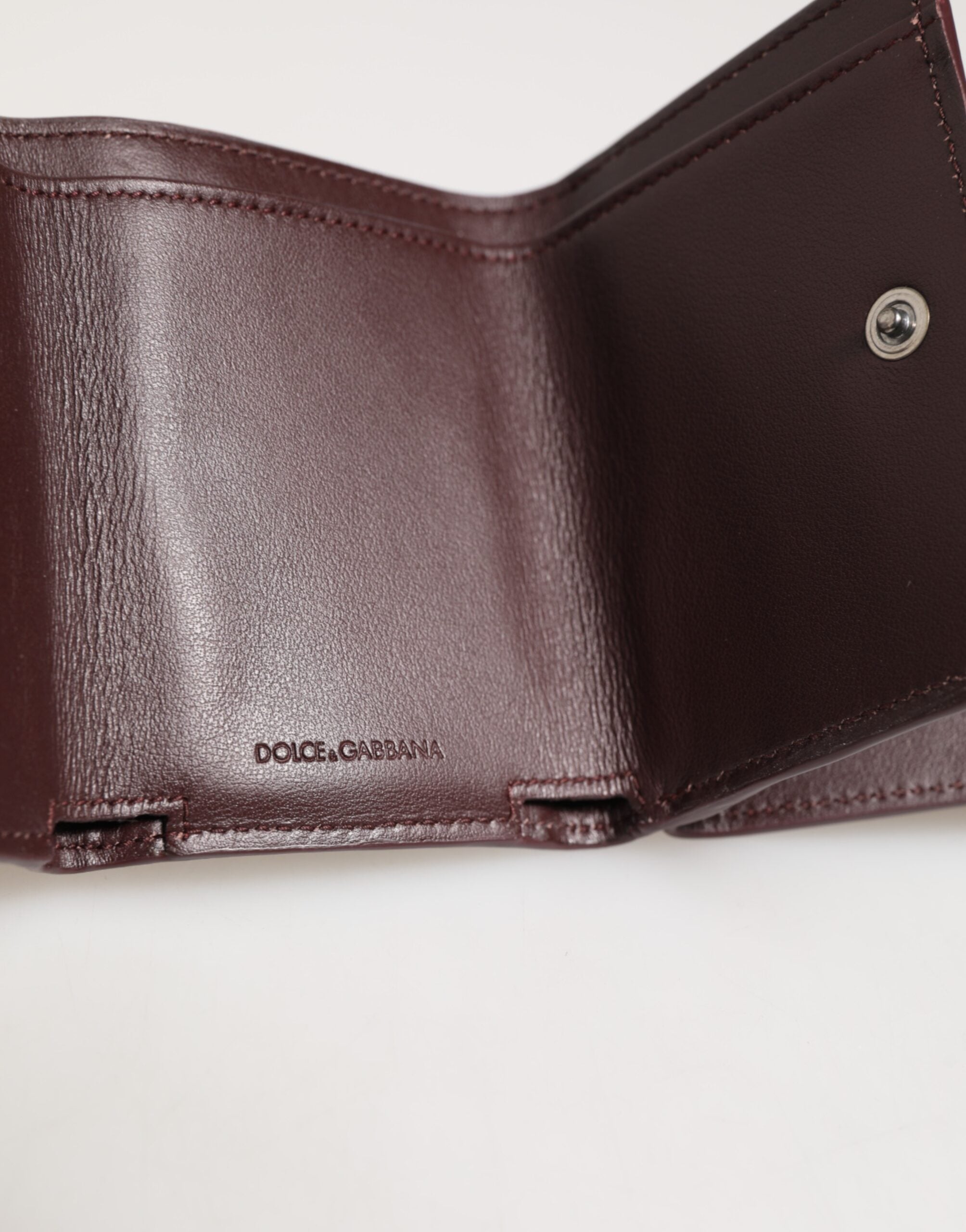 Dolce & Gabbana Leather Embossed Logo Trifold Men Card Holder Dark Brown - ACCEXO