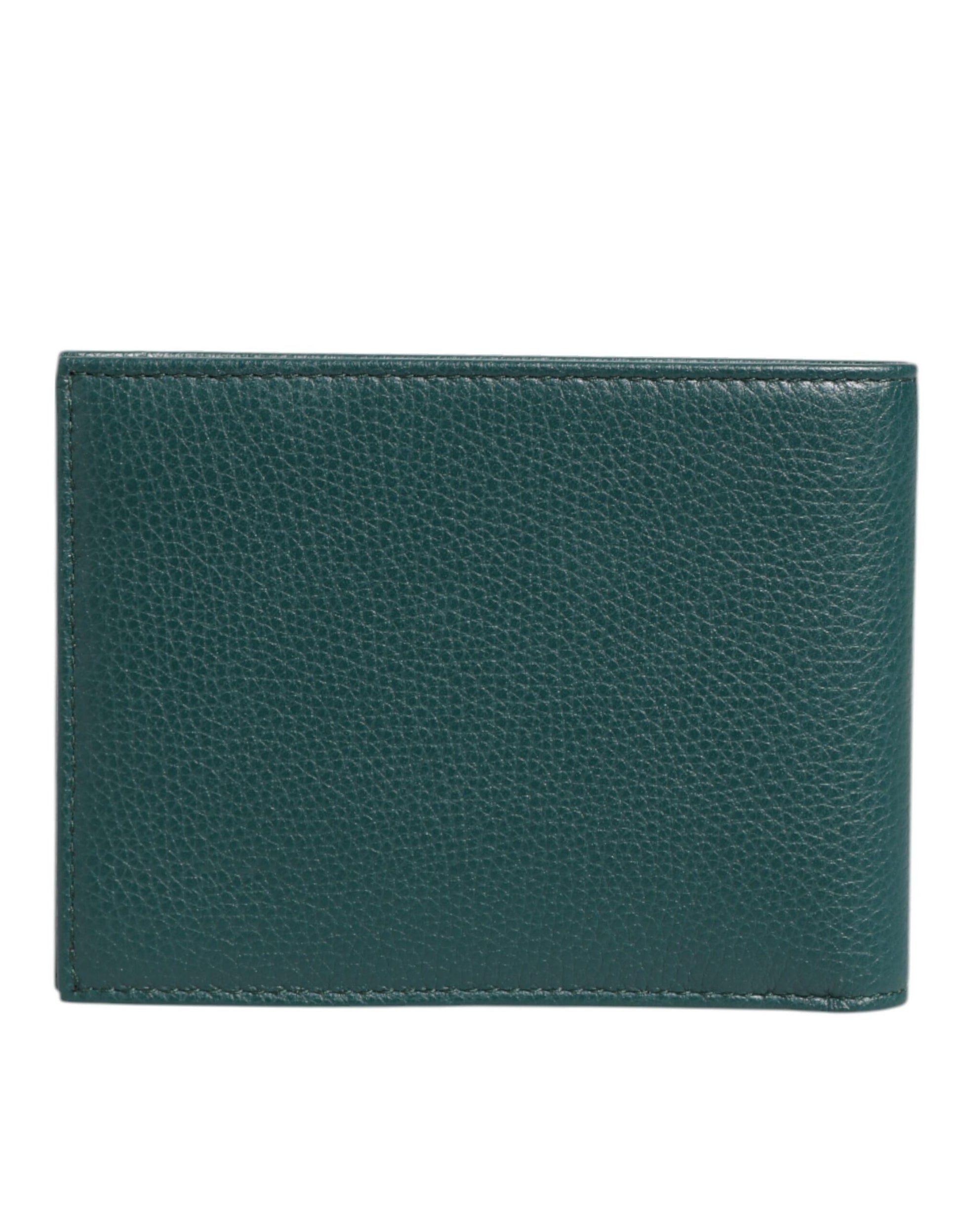 Dolce & Gabbana Green Leather DG Logo Plaque Bifold Men Card Holder Wallet - ACCEXO