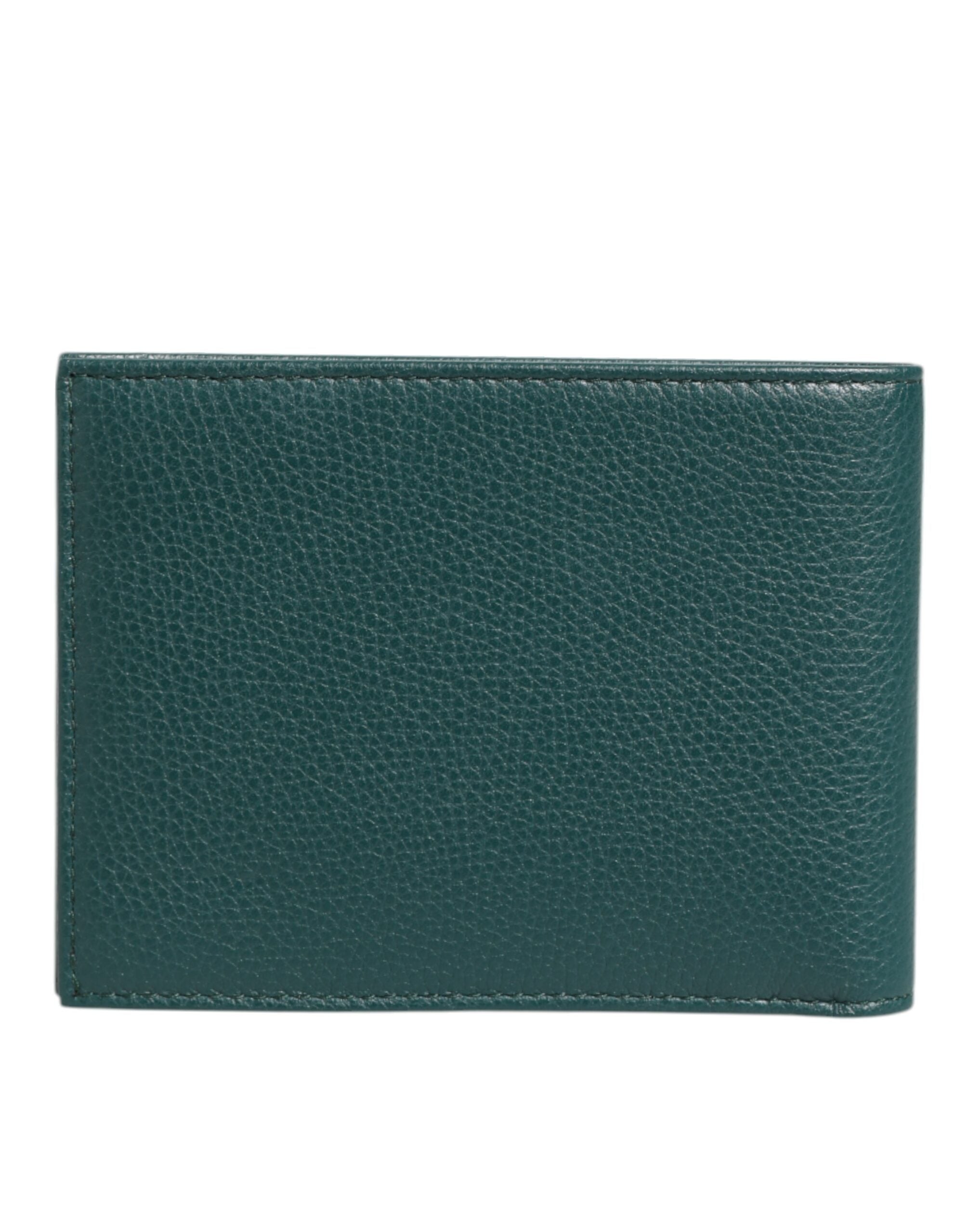 Dolce & Gabbana Green Leather DG Logo Plaque Bifold Men Card Holder Wallet - ACCEXO