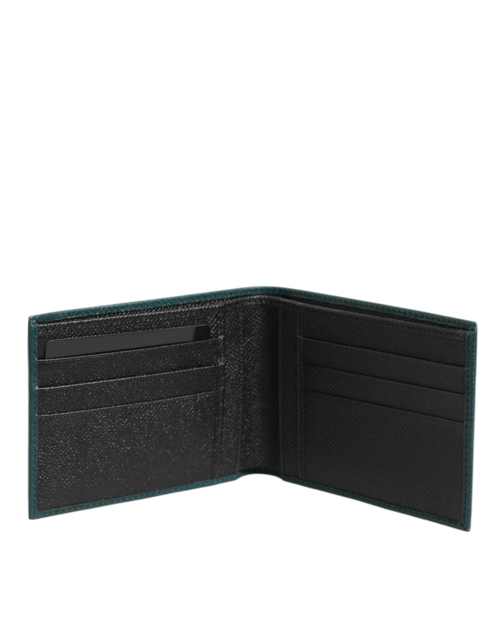 Dolce & Gabbana Green Leather DG Logo Plaque Bifold Men Card Holder Wallet - ACCEXO