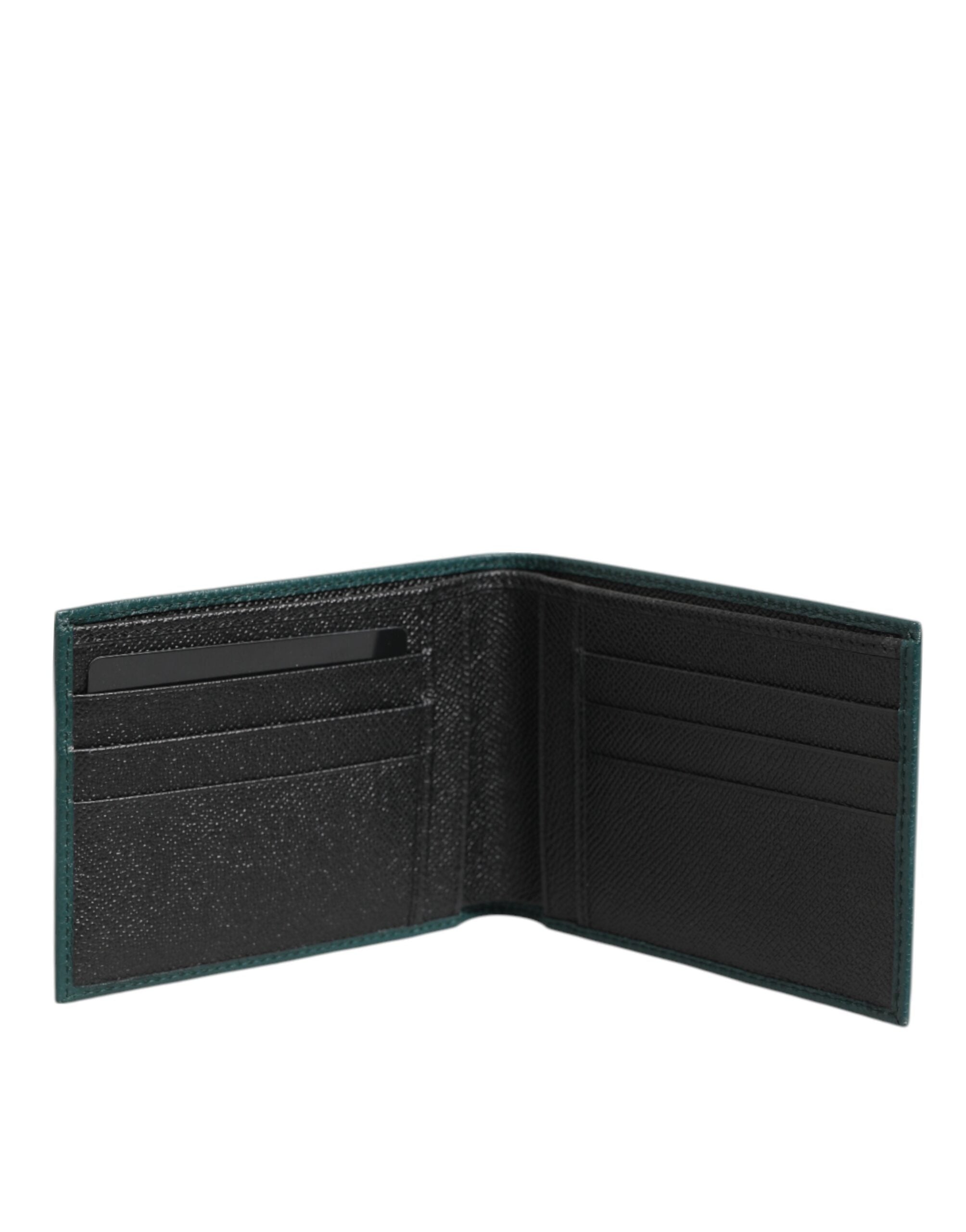 Dolce & Gabbana Green Leather DG Logo Plaque Bifold Men Card Holder Wallet - ACCEXO