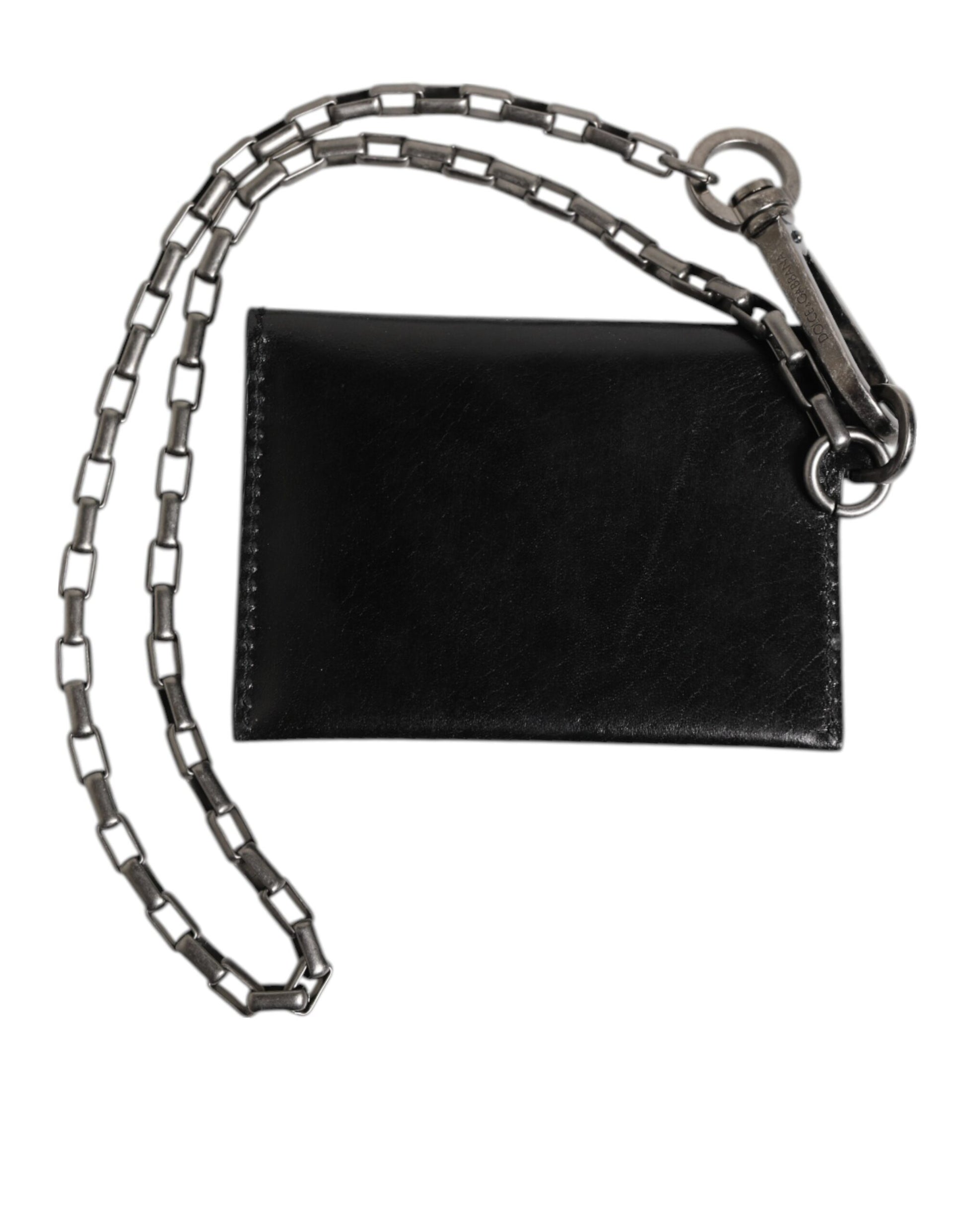 Dolce & Gabbana Black Cavallo Leather Wallet Chain Snap Bifold Card Holder - ACCEXO