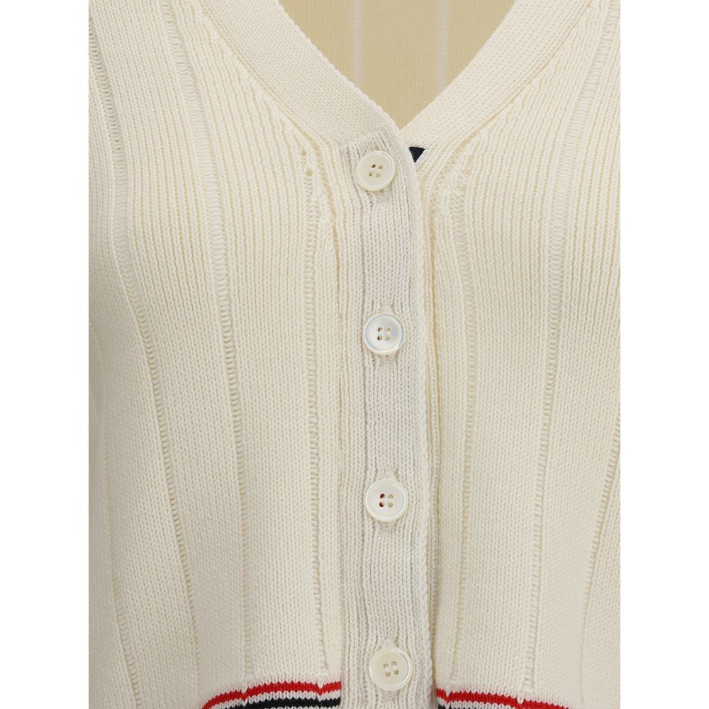 Thom Browne Ladder Full Needle Rib Stitch V Neck Car - ACCEXO