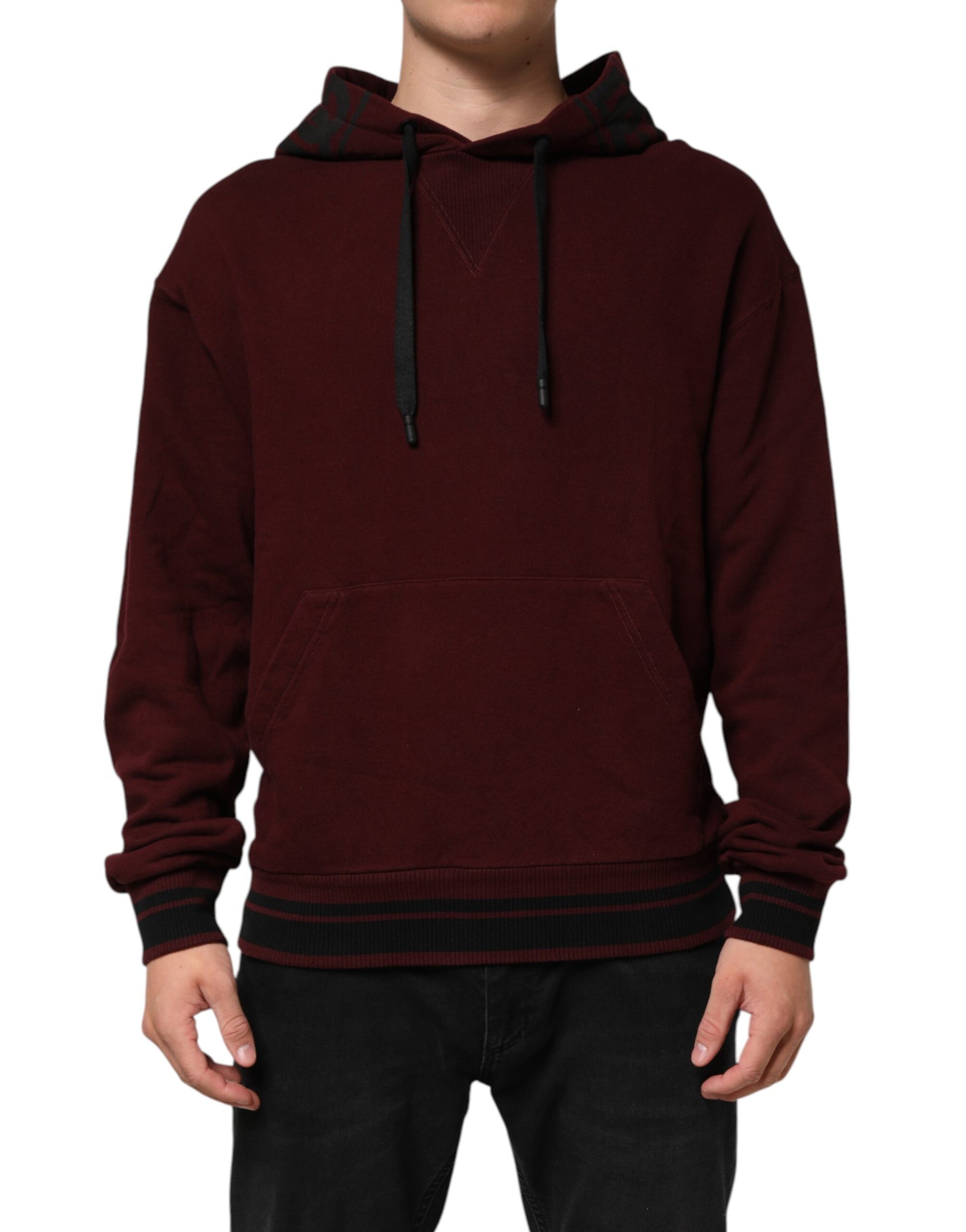 Dolce & Gabbana Burgundy Cotton Plaid Lined Men Hoodie Sweater - ACCEXO