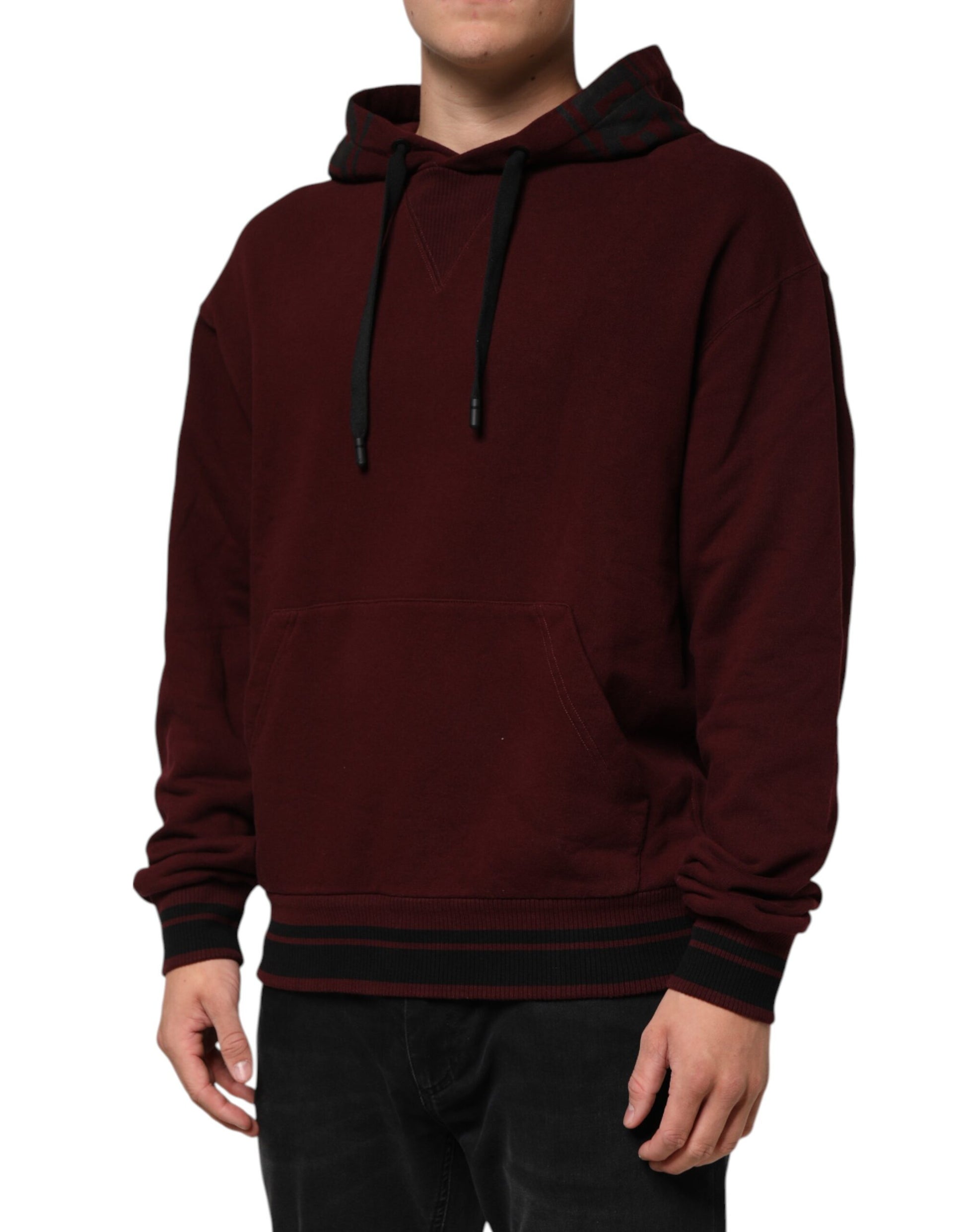 Dolce & Gabbana Burgundy Cotton Plaid Lined Men Hoodie Sweater - ACCEXO