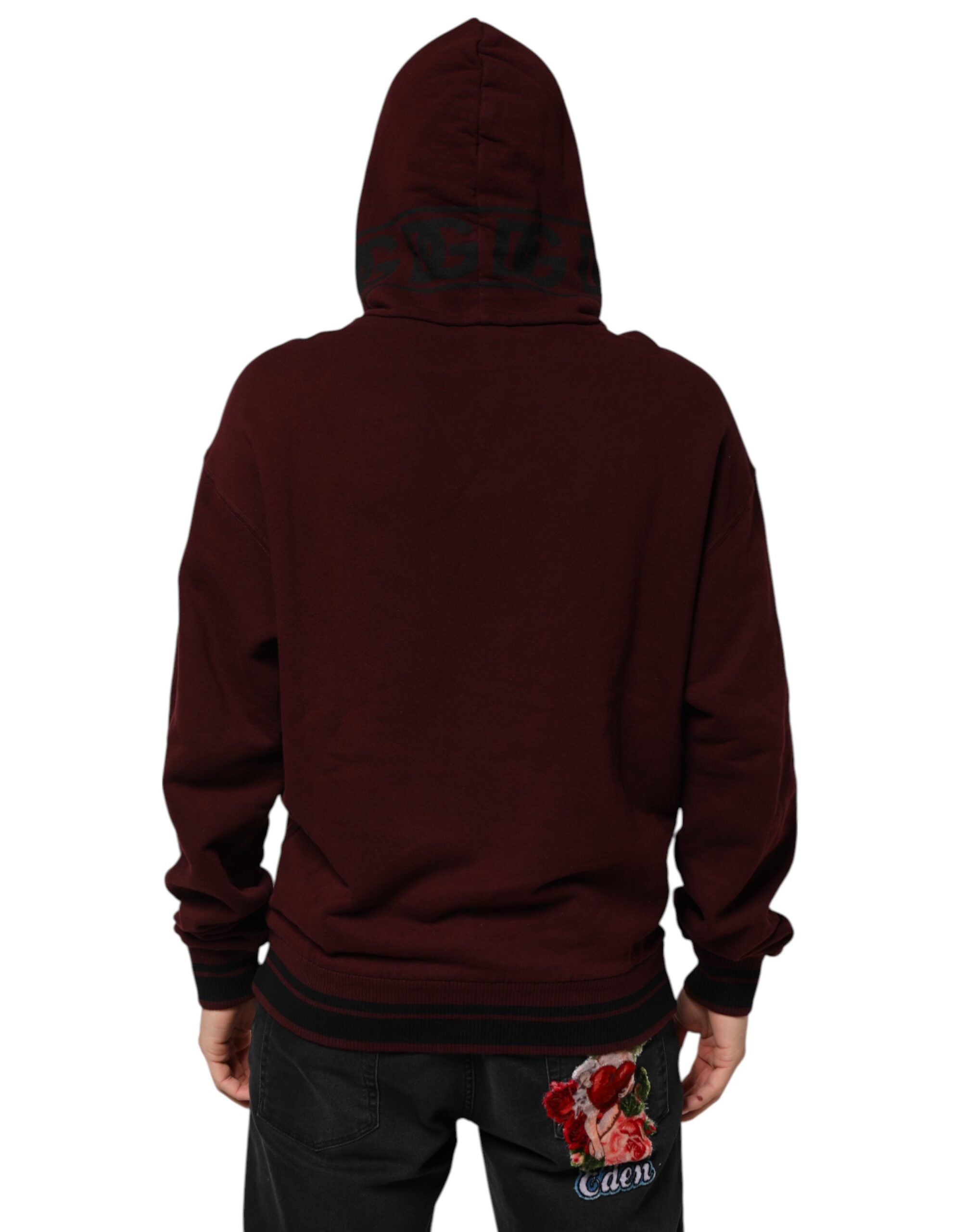 Dolce & Gabbana Burgundy Cotton Plaid Lined Men Hoodie Sweater - ACCEXO