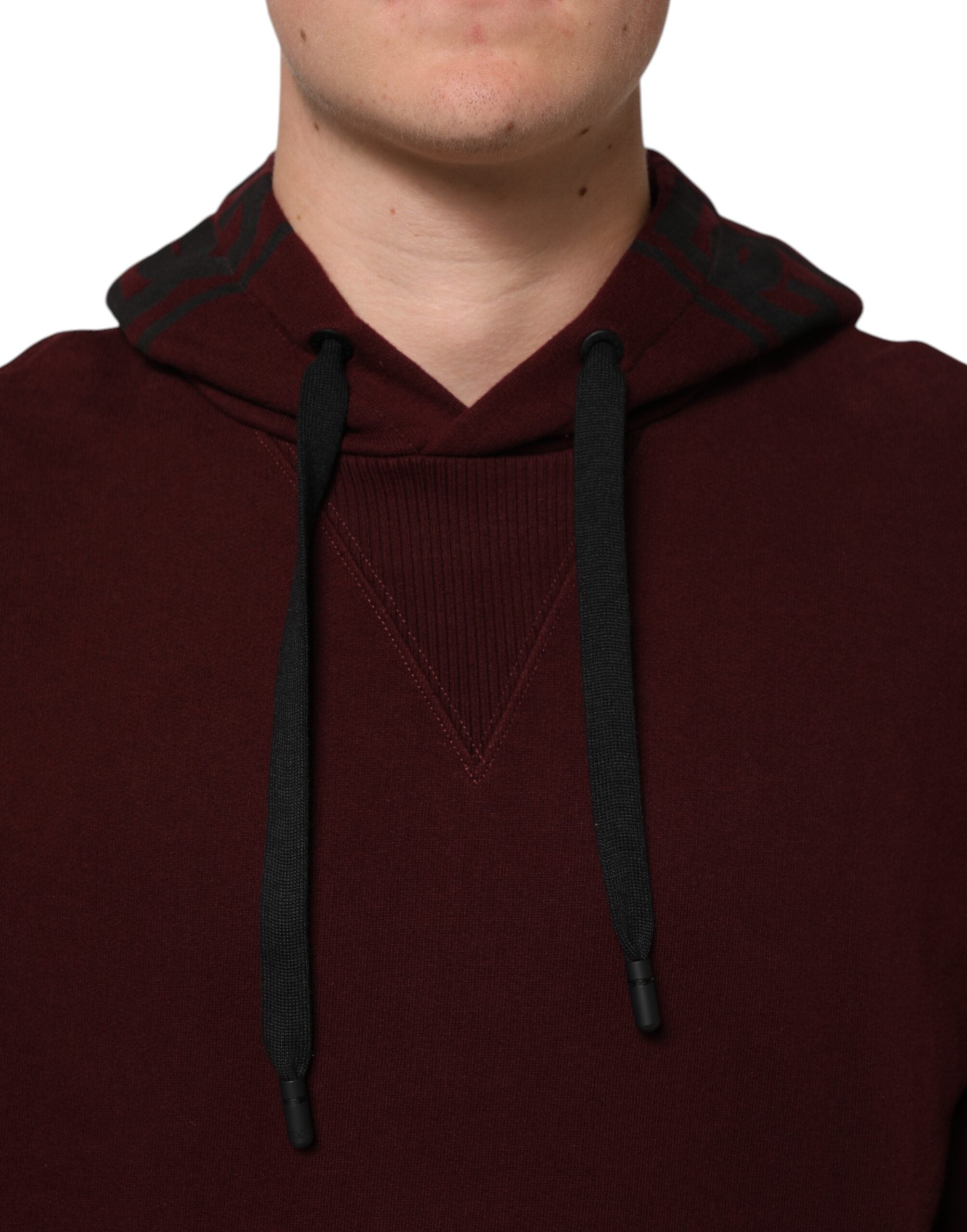 Dolce & Gabbana Burgundy Cotton Plaid Lined Men Hoodie Sweater - ACCEXO