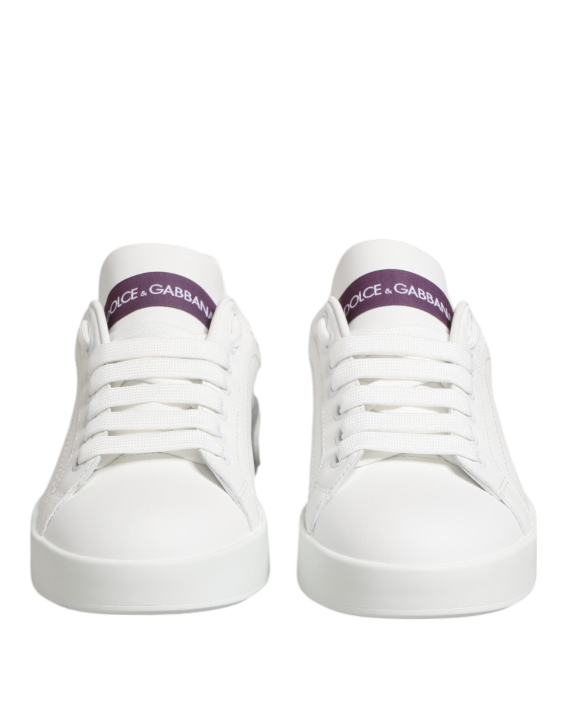 Dolce & Gabbana White Purple Leather Low Top Sneakers Shoes - ACCEXO