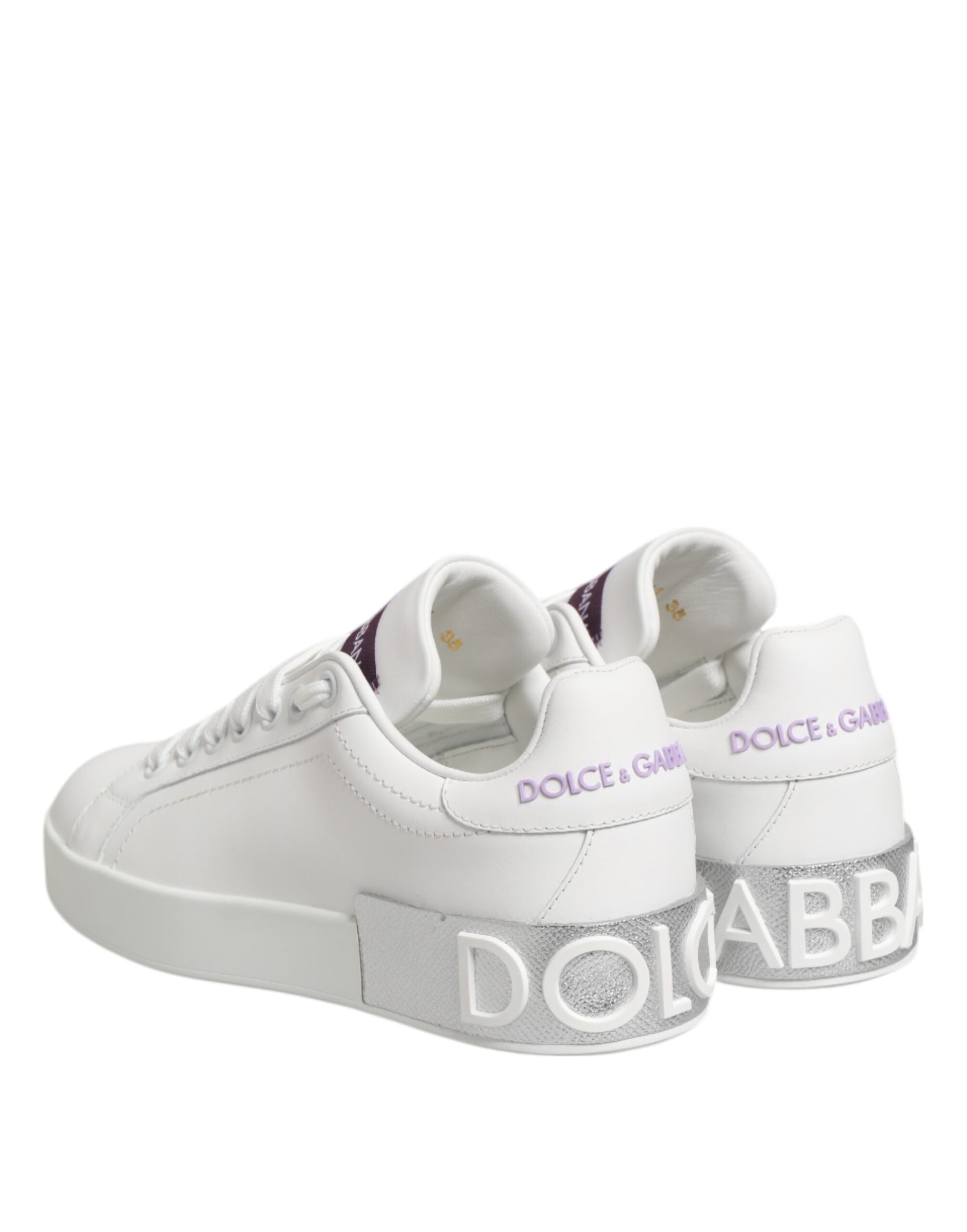 Dolce & Gabbana White Purple Leather Low Top Sneakers Shoes - ACCEXO