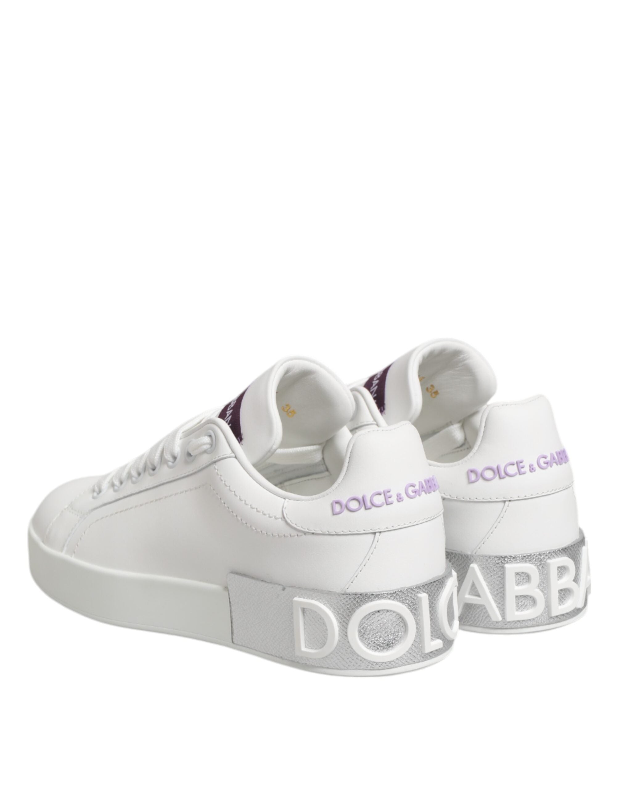 Dolce & Gabbana White Purple Leather Low Top Sneakers Shoes - ACCEXO