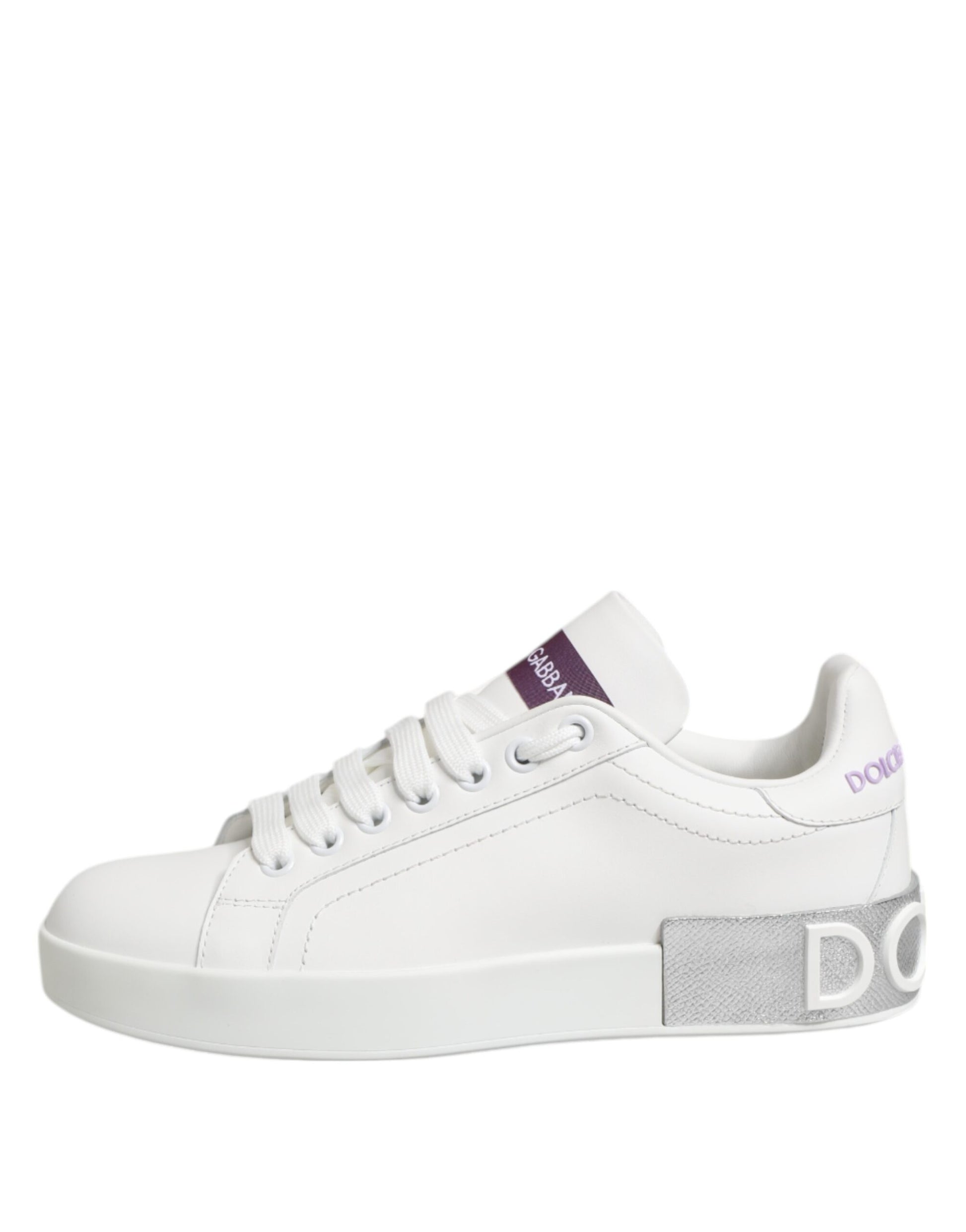 Dolce & Gabbana White Purple Leather Low Top Sneakers Shoes - ACCEXO