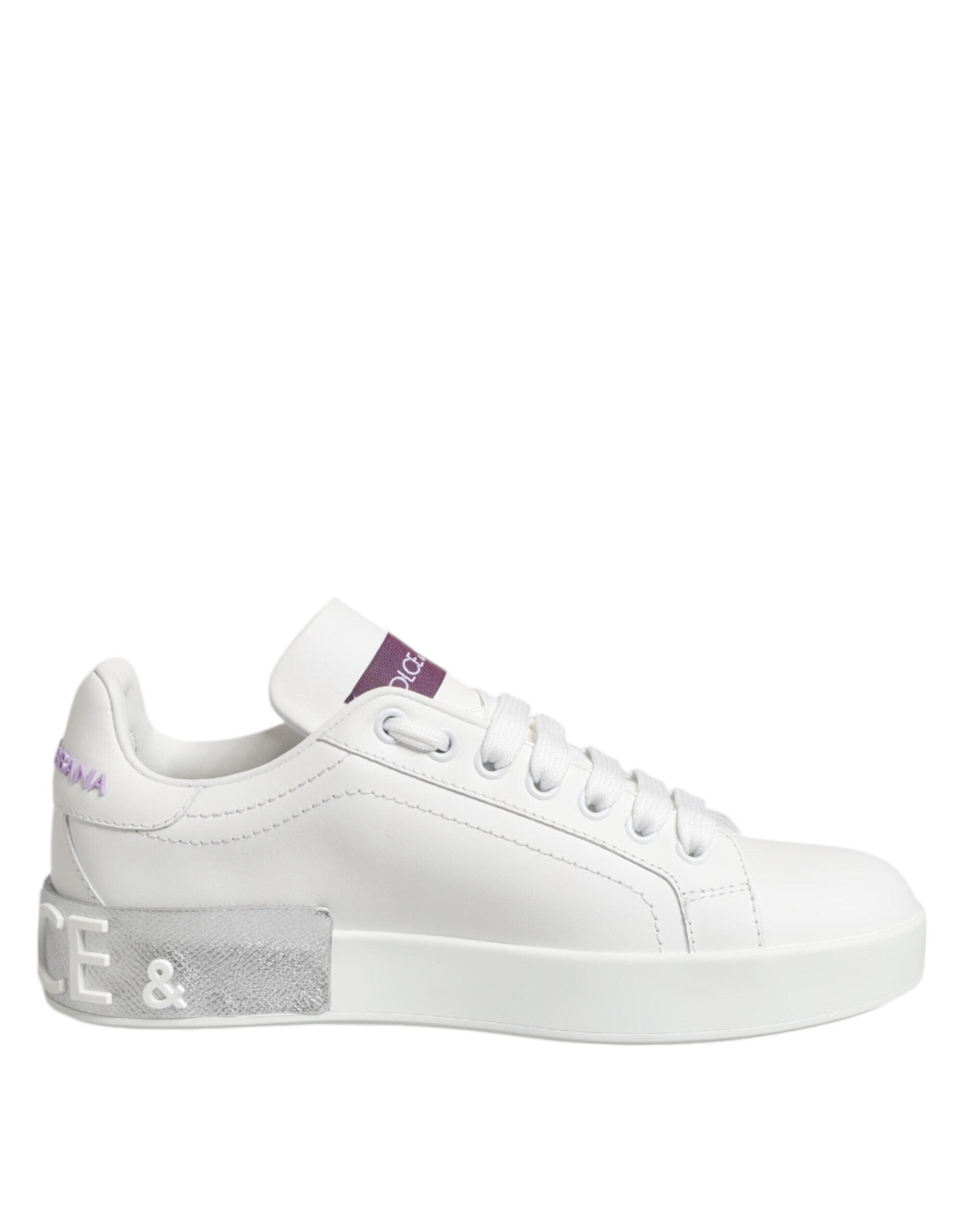 Dolce & Gabbana White Purple Leather Low Top Sneakers Shoes - ACCEXO