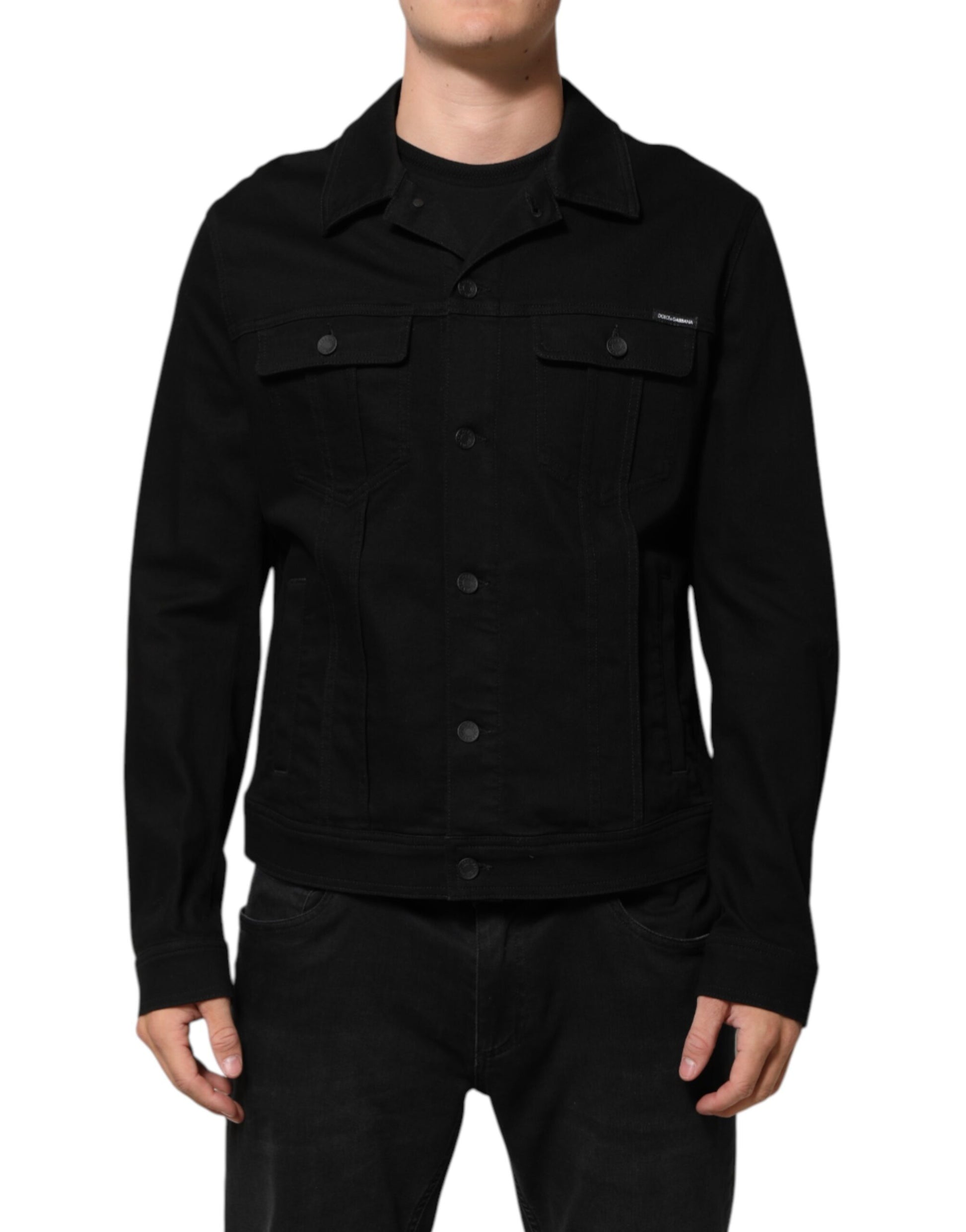 Dolce & Gabbana Black Cotton Denim Stretch Giubbotto Jacket - ACCEXO