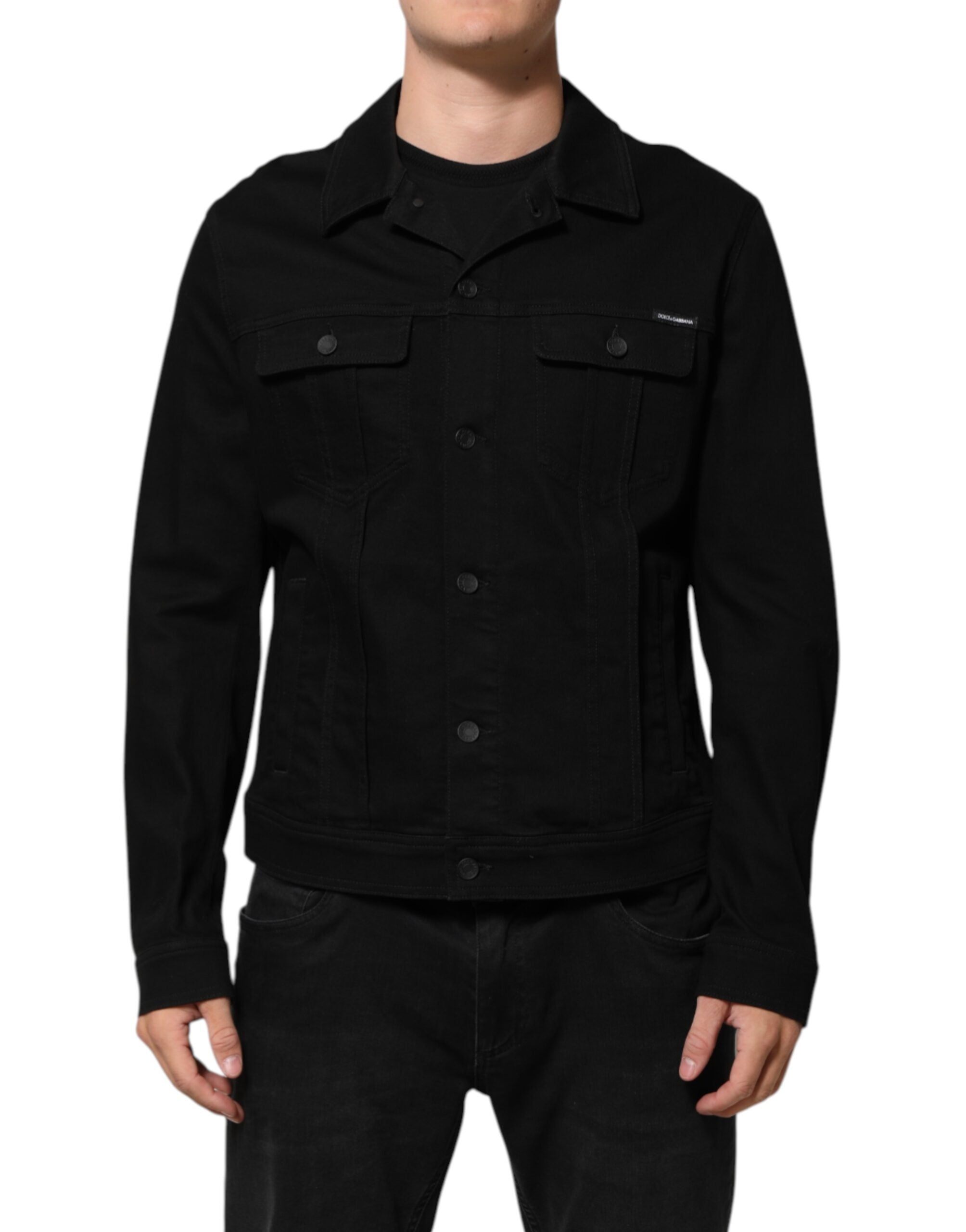 Dolce & Gabbana Black Cotton Denim Stretch Giubbotto Jacket - ACCEXO