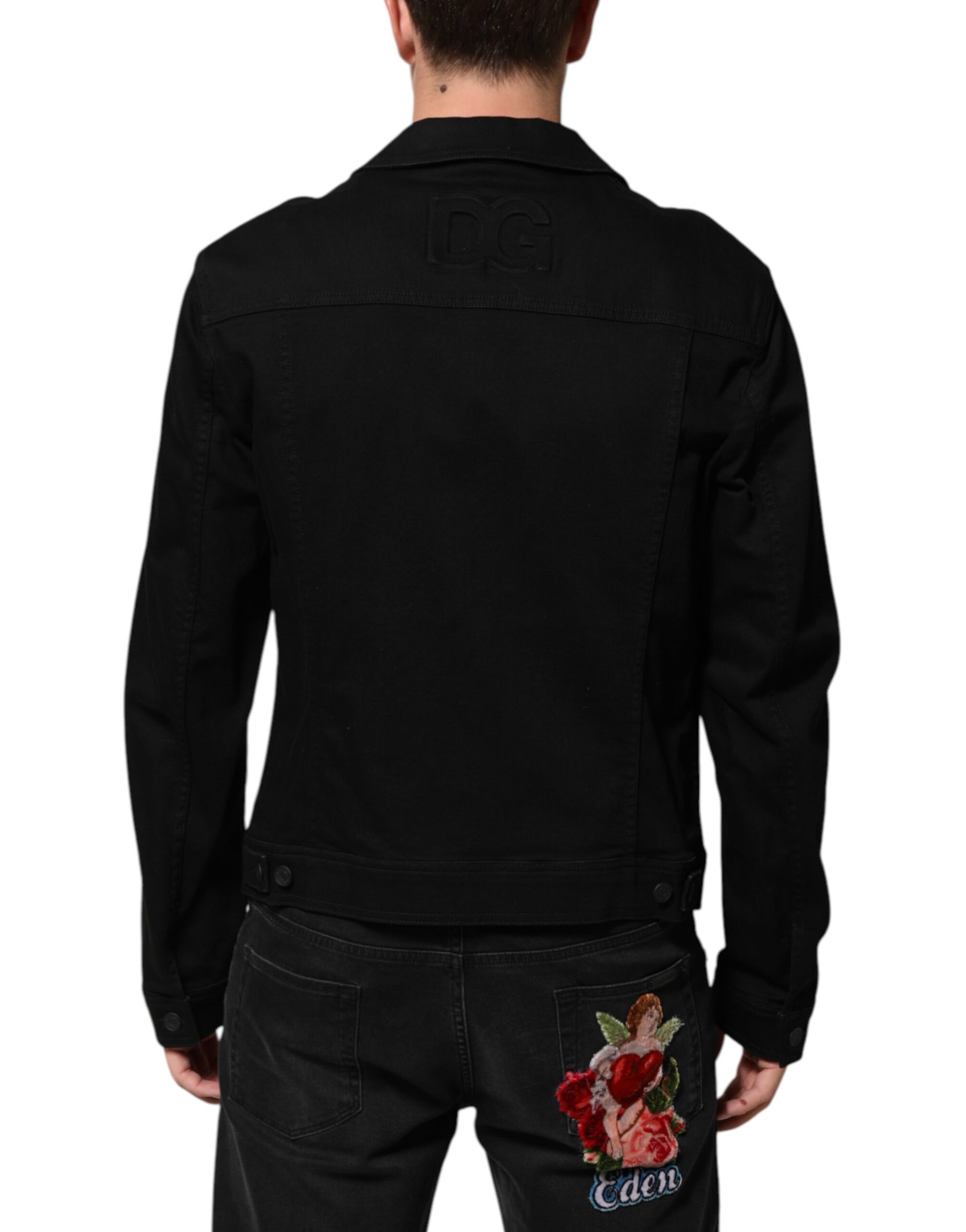 Dolce & Gabbana Black Cotton Denim Stretch Giubbotto Jacket - ACCEXO