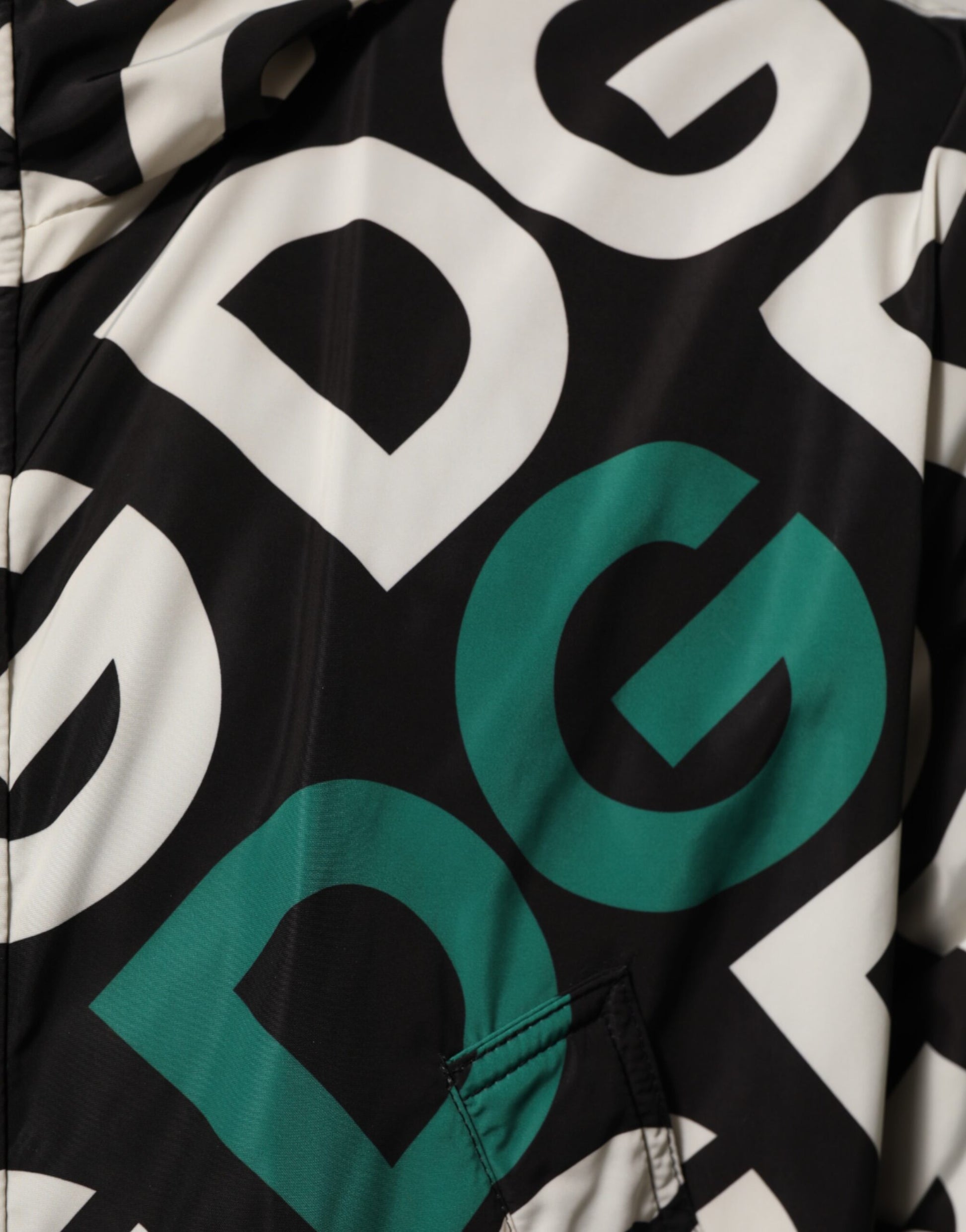 Dolce & Gabbana Black White Logo Print Hooded Coat Men Jacket - ACCEXO