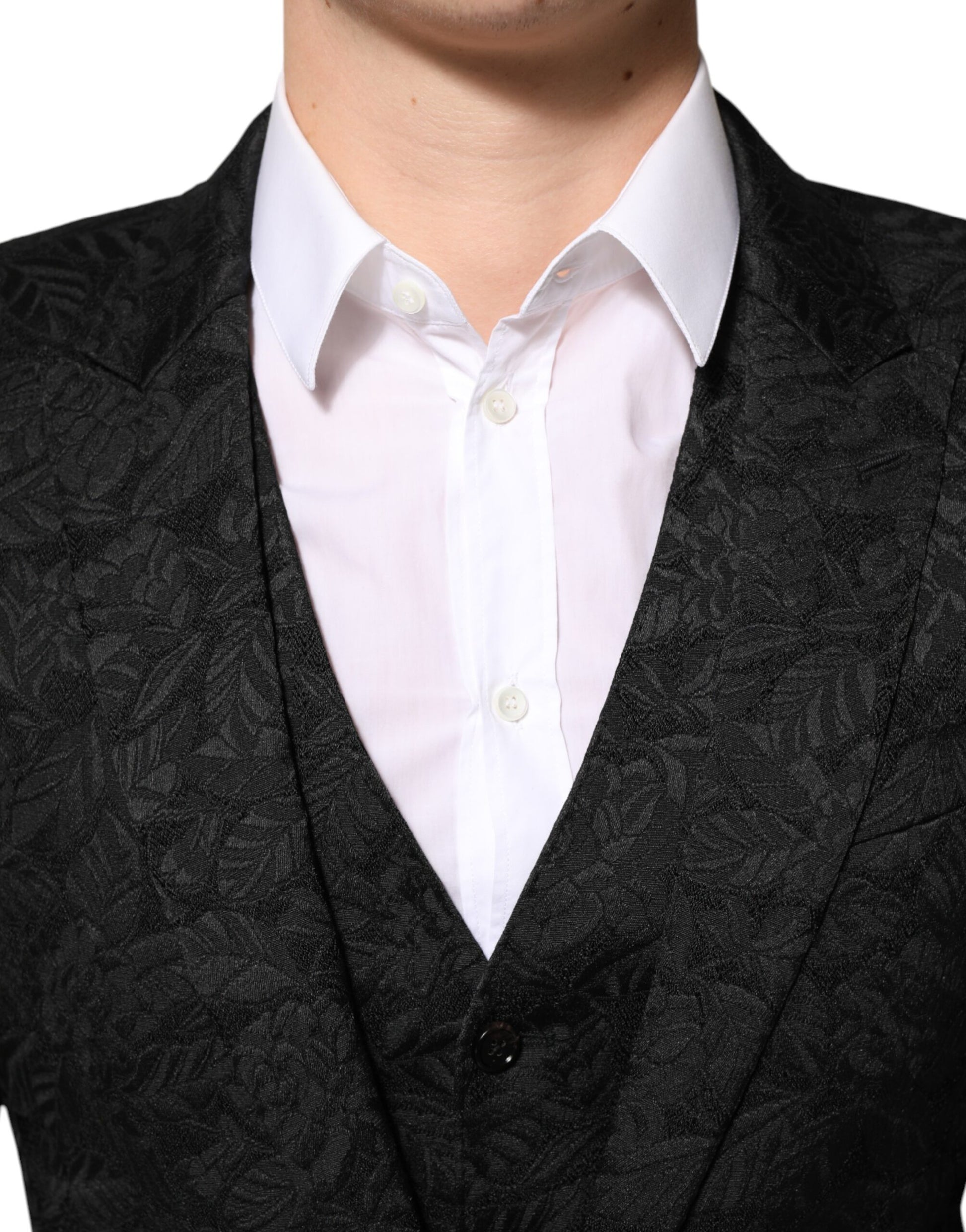 Dolce & Gabbana Black 3 Piece Brocade Jacquard Suit MARTINI - ACCEXO