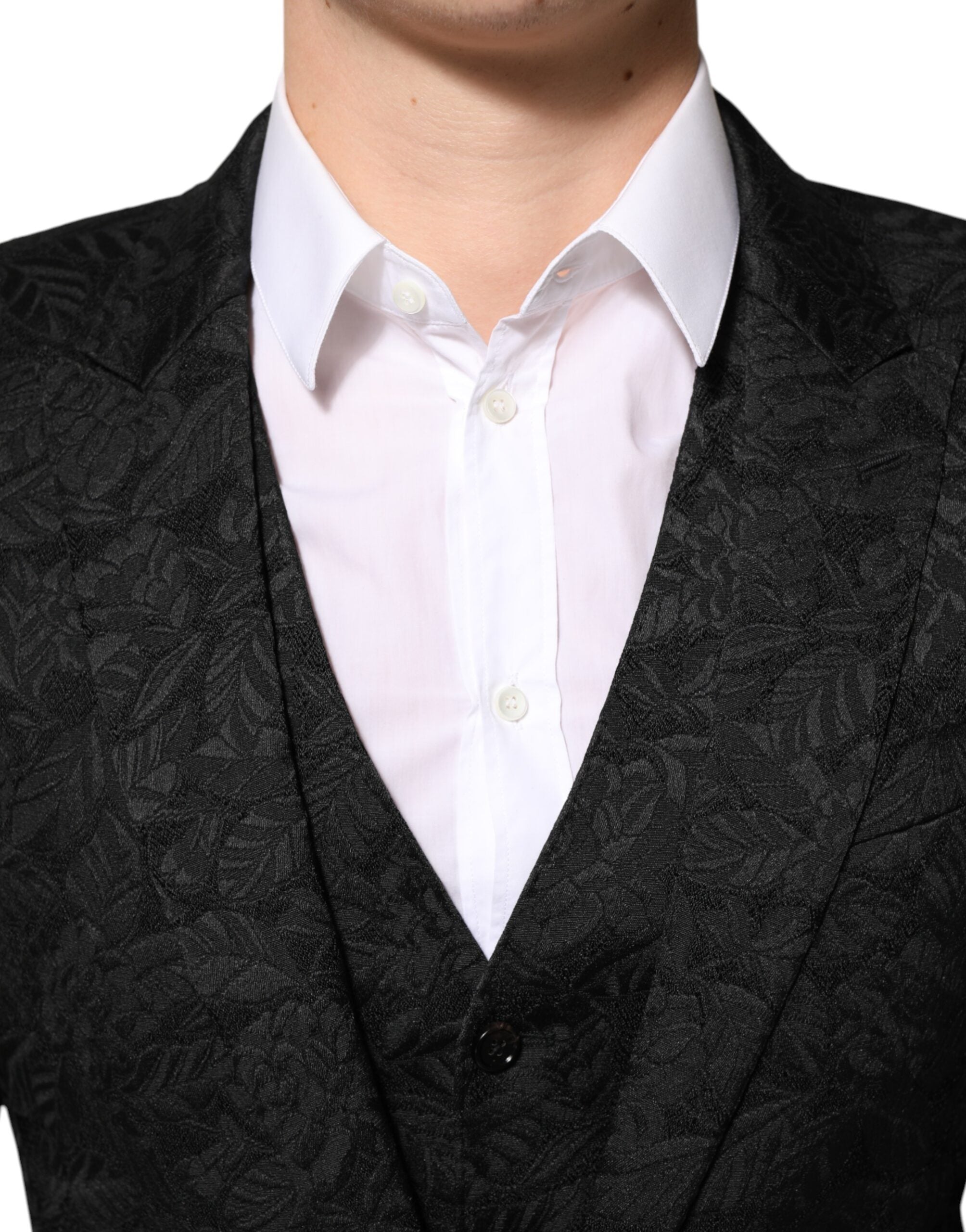 Dolce & Gabbana Black 3 Piece Brocade Jacquard Suit MARTINI - ACCEXO
