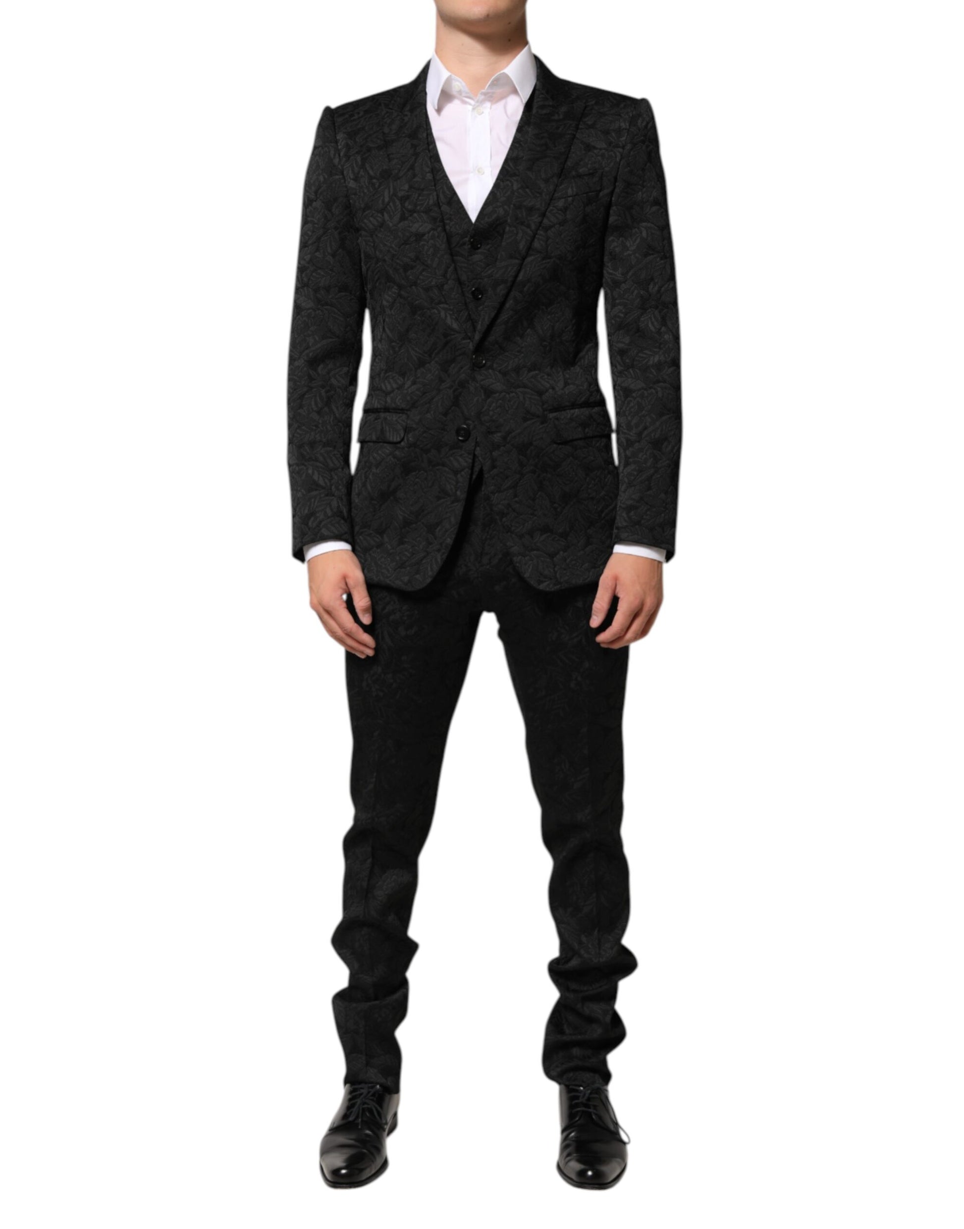 Dolce & Gabbana Black 3 Piece Brocade Jacquard Suit MARTINI - ACCEXO