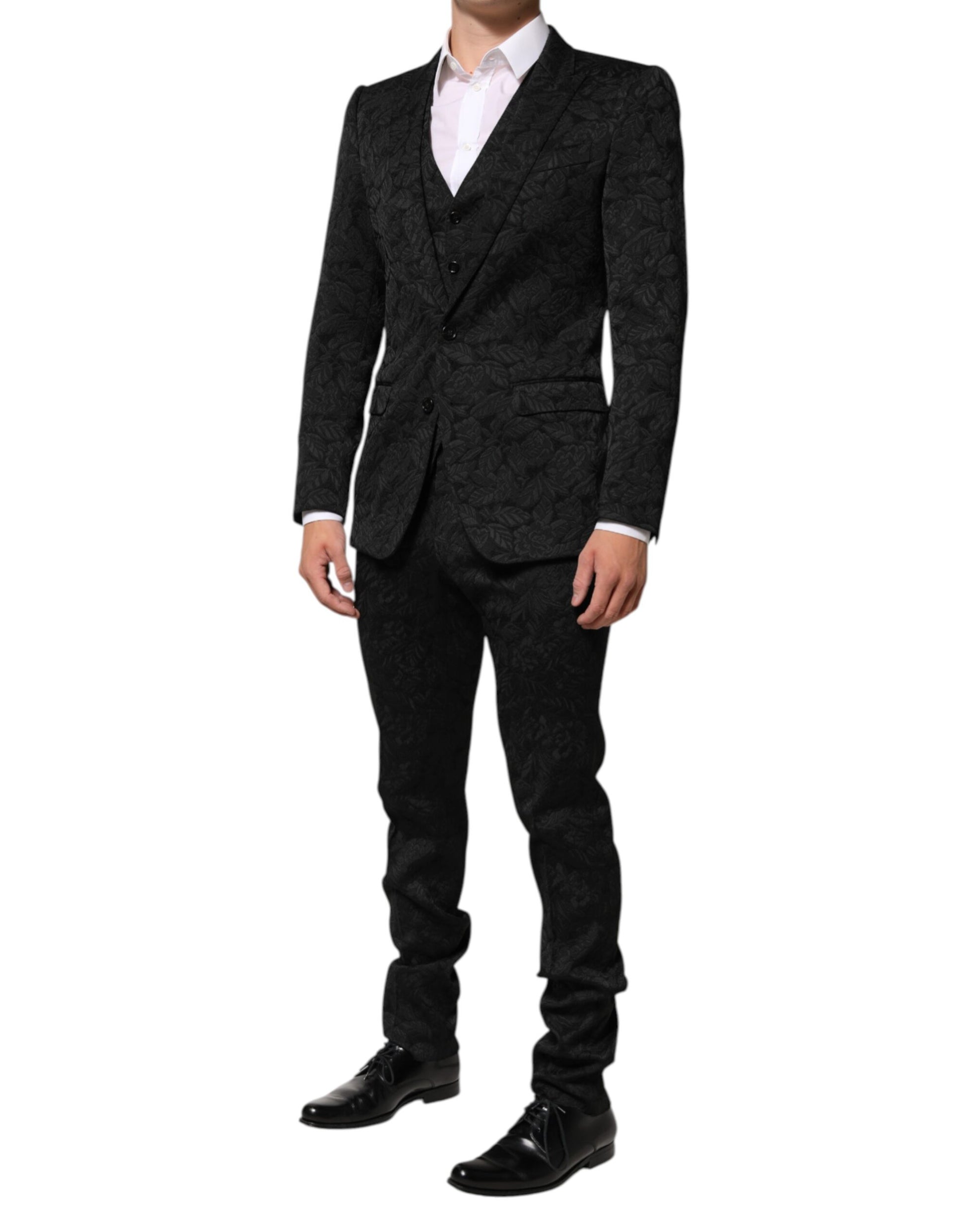 Dolce & Gabbana Black 3 Piece Brocade Jacquard Suit MARTINI - ACCEXO