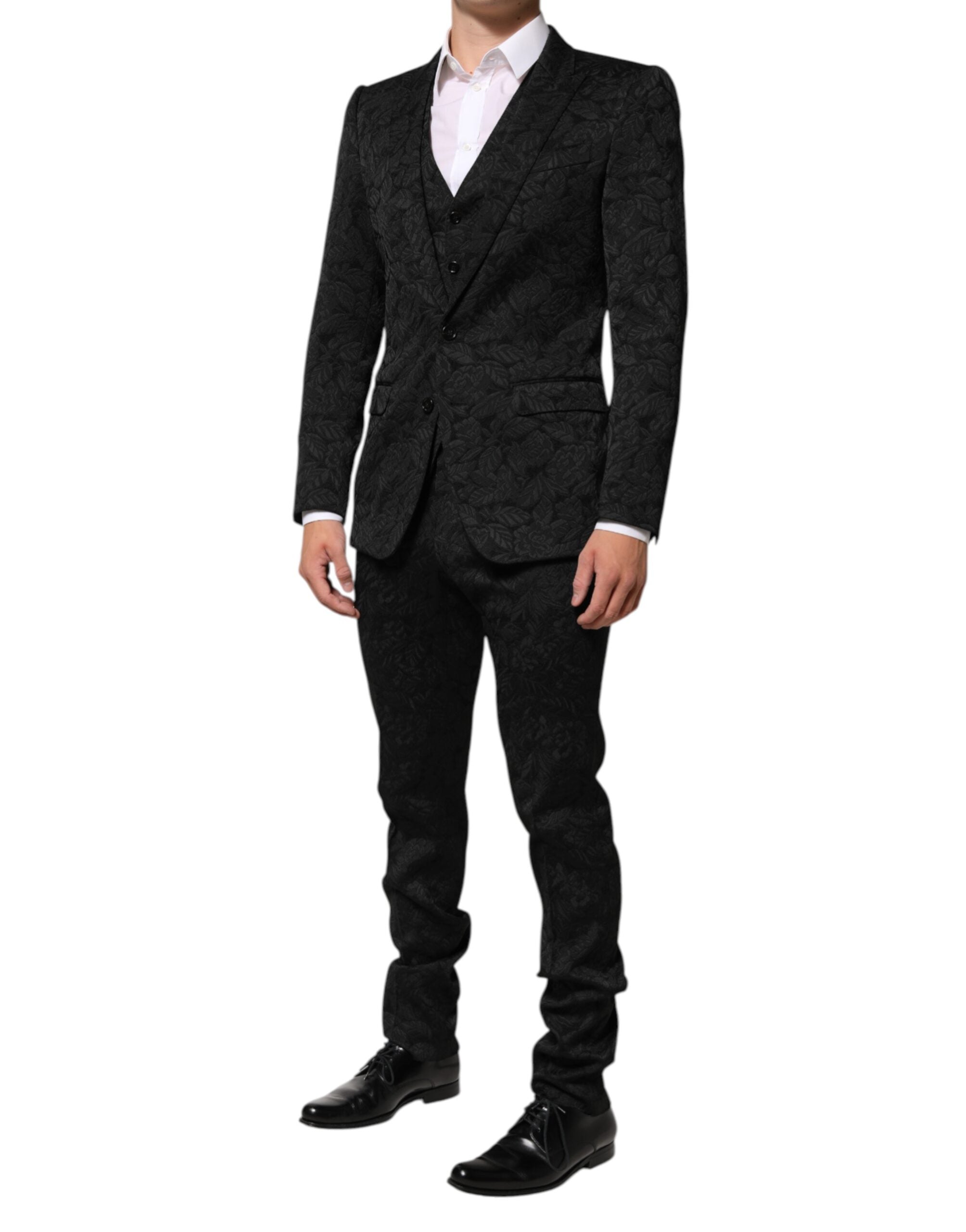 Dolce & Gabbana Black 3 Piece Brocade Jacquard Suit MARTINI - ACCEXO