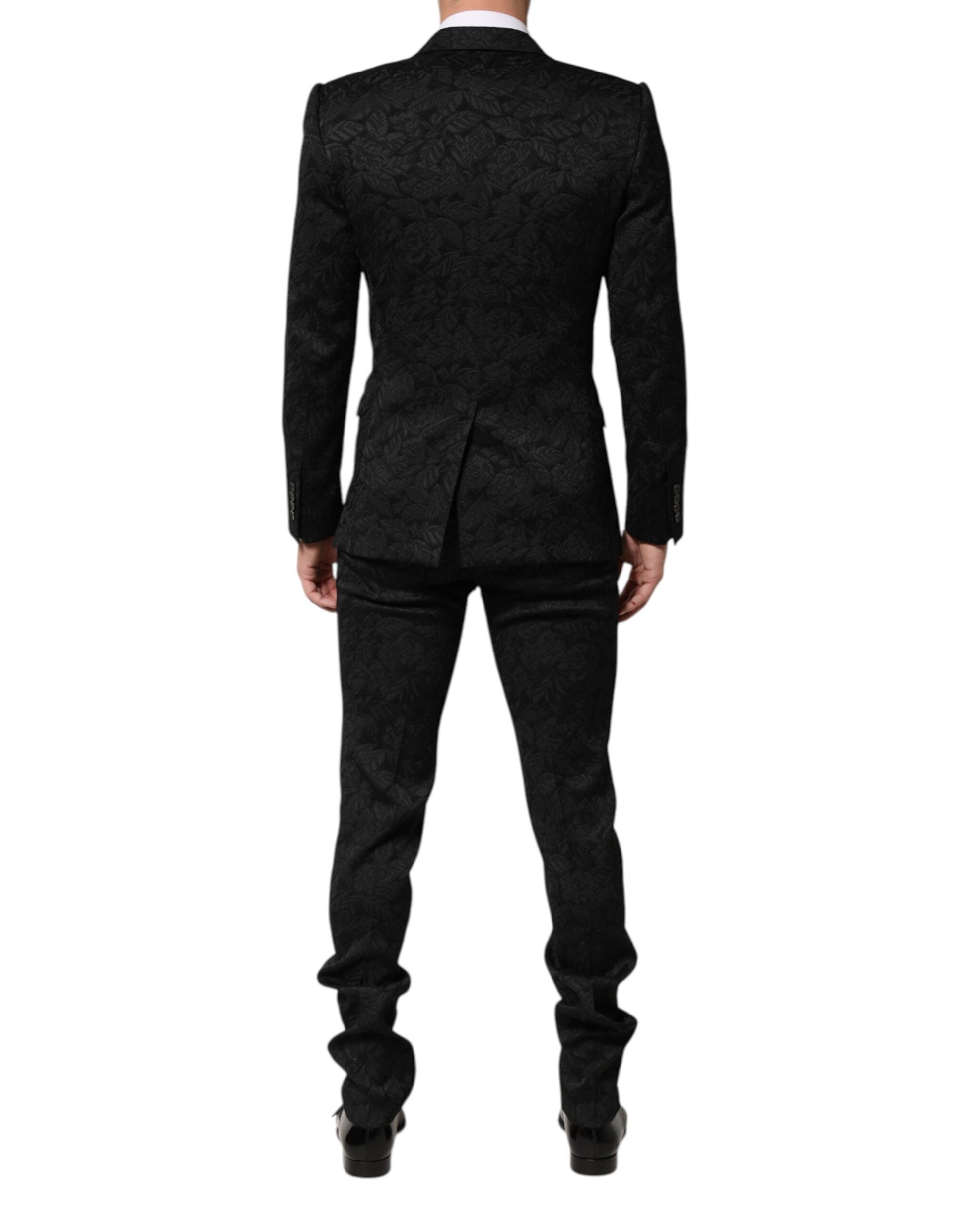 Dolce & Gabbana Black 3 Piece Brocade Jacquard Suit MARTINI - ACCEXO