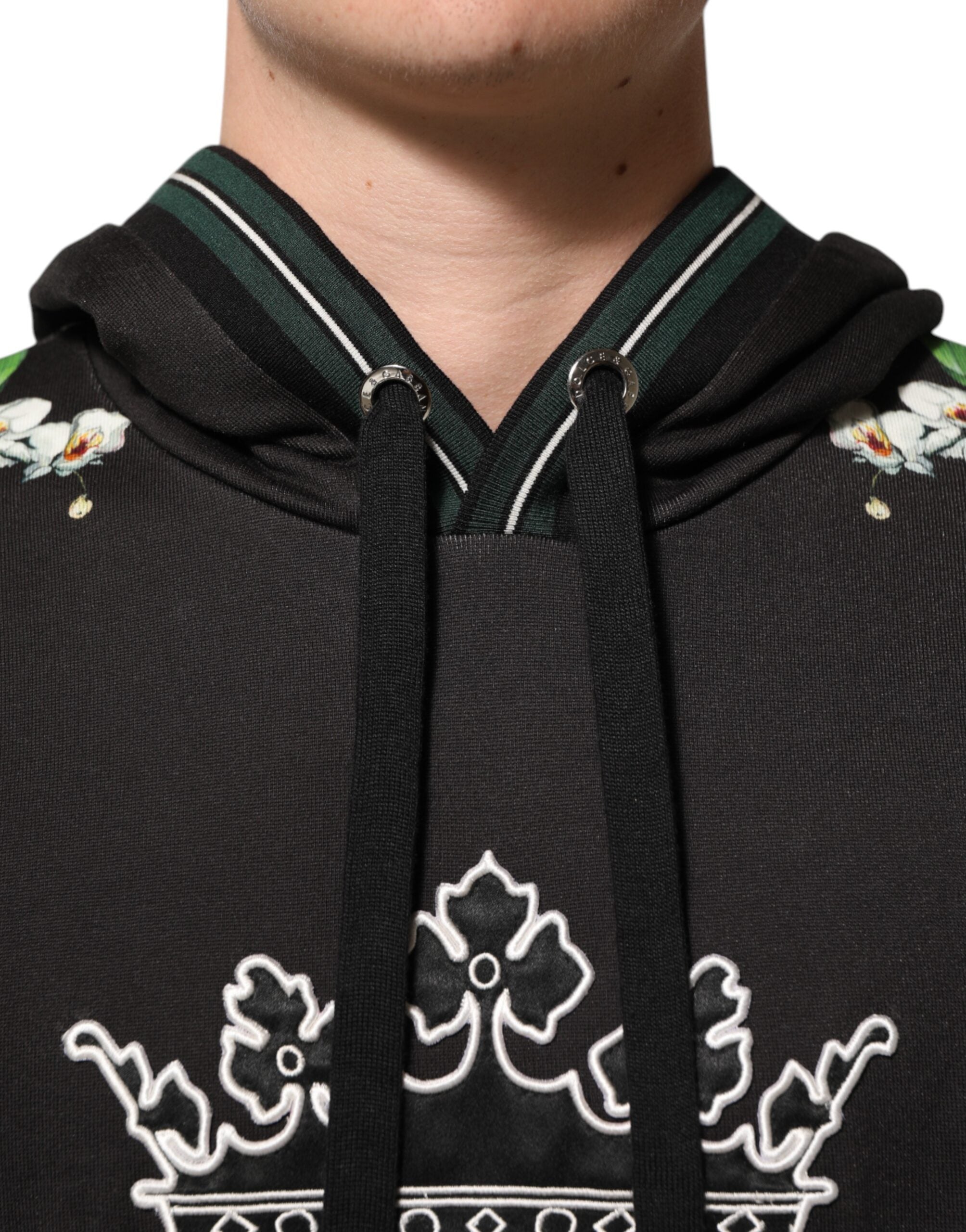 Dolce & Gabbana KING Black Orchid Floral Crown Logo Hoodie Sweater - ACCEXO