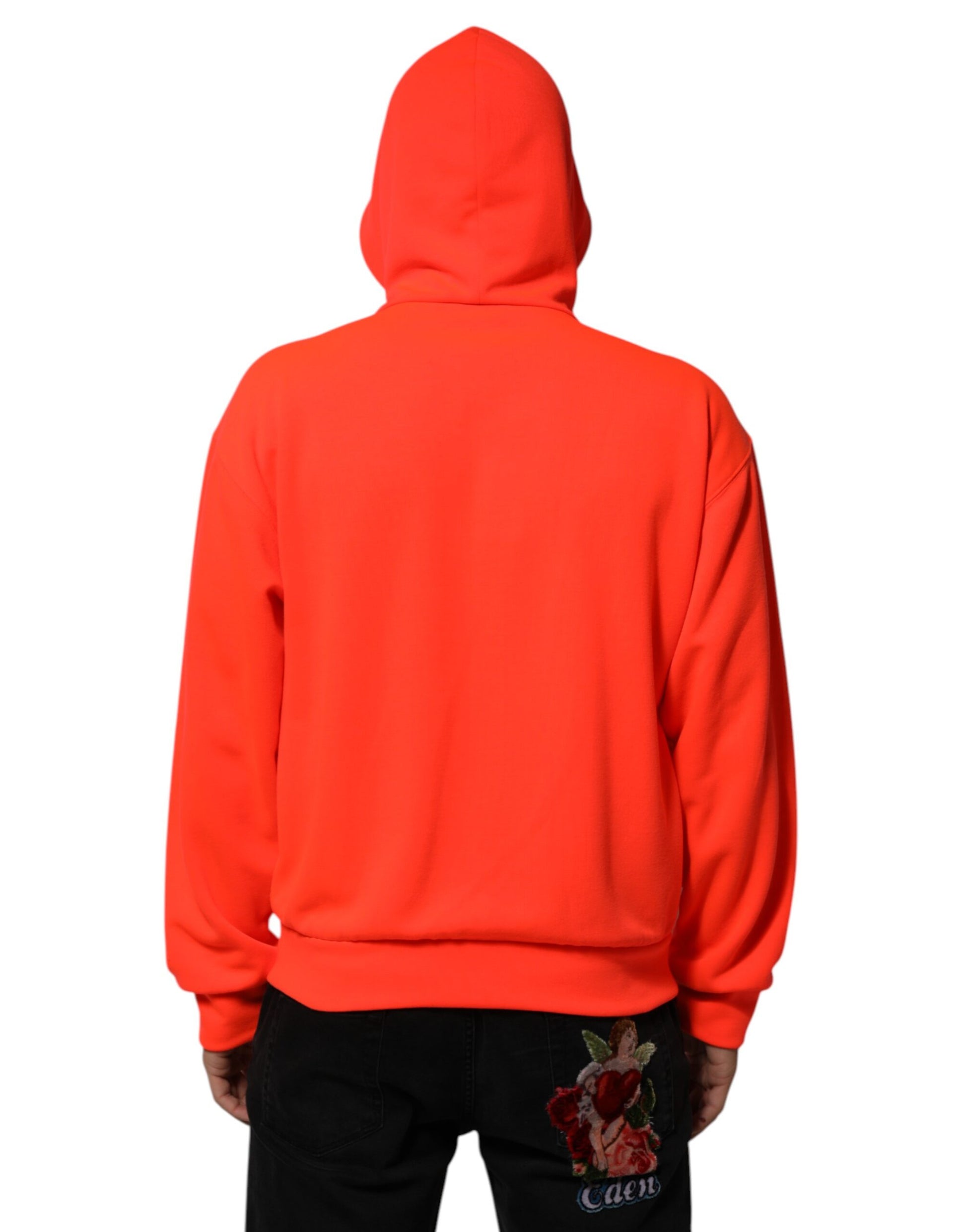 Dolce & Gabbana Red Fluorescent Polyester Logo Patch Hoodie Sweater - ACCEXO