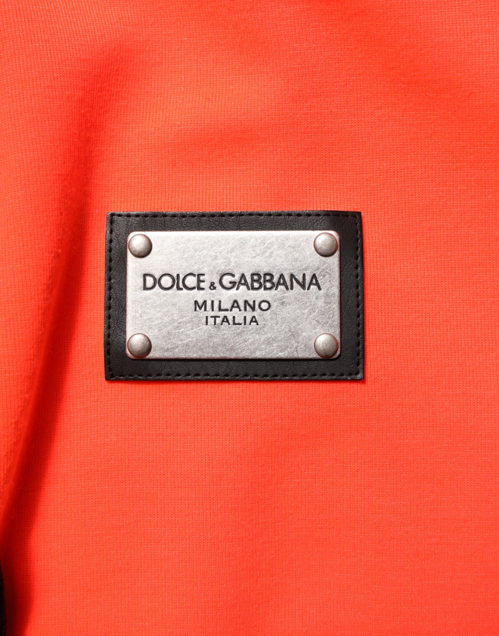 Dolce & Gabbana Red Fluorescent Polyester Logo Patch Hoodie Sweater - ACCEXO