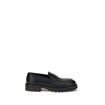 Ferragamo Black Calf Leather Bos Taurus Slip-On Loafers for Men