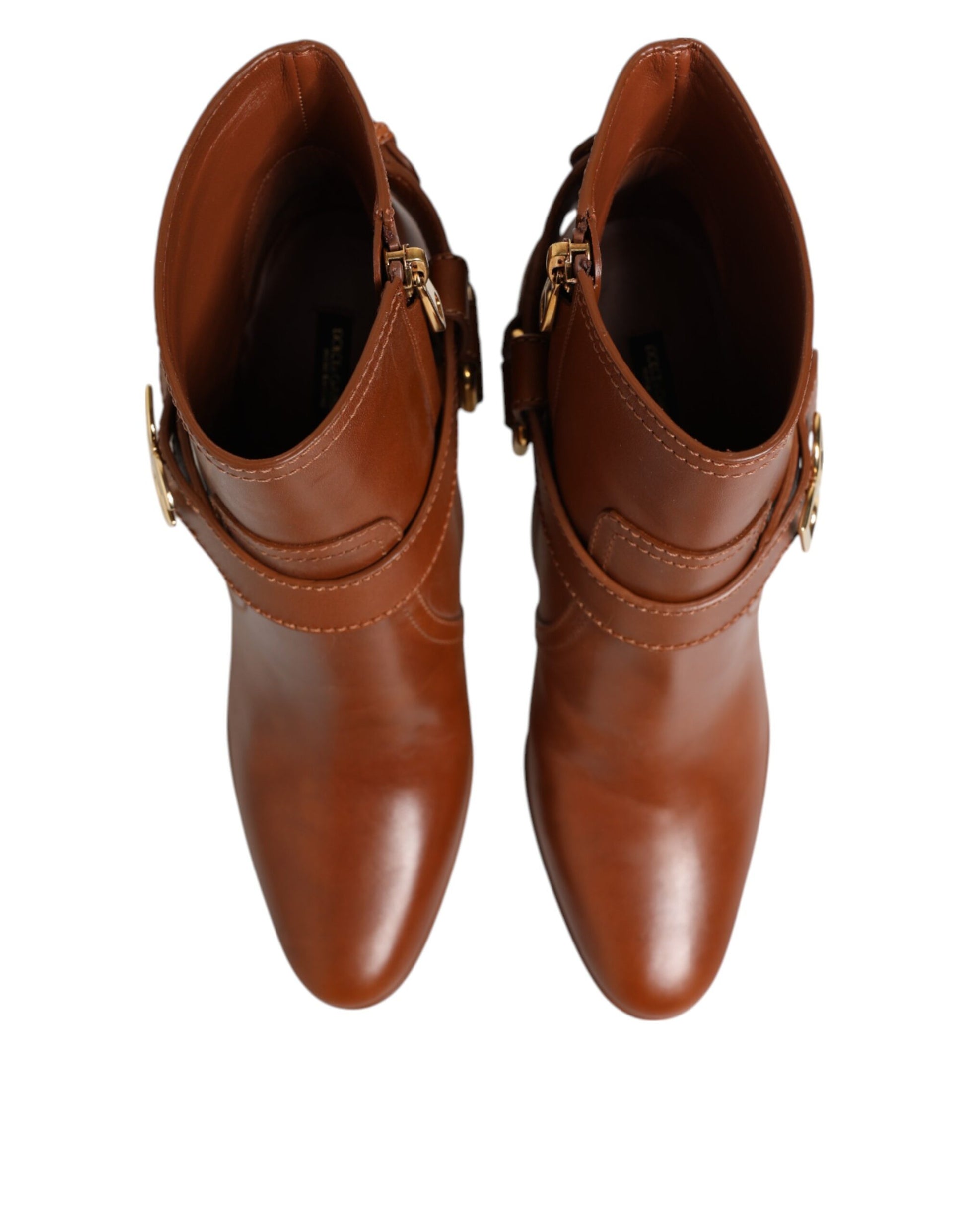 Dolce & Gabbana Brown Leather DG Logo Buckle Ankle Boots Shoes - ACCEXO