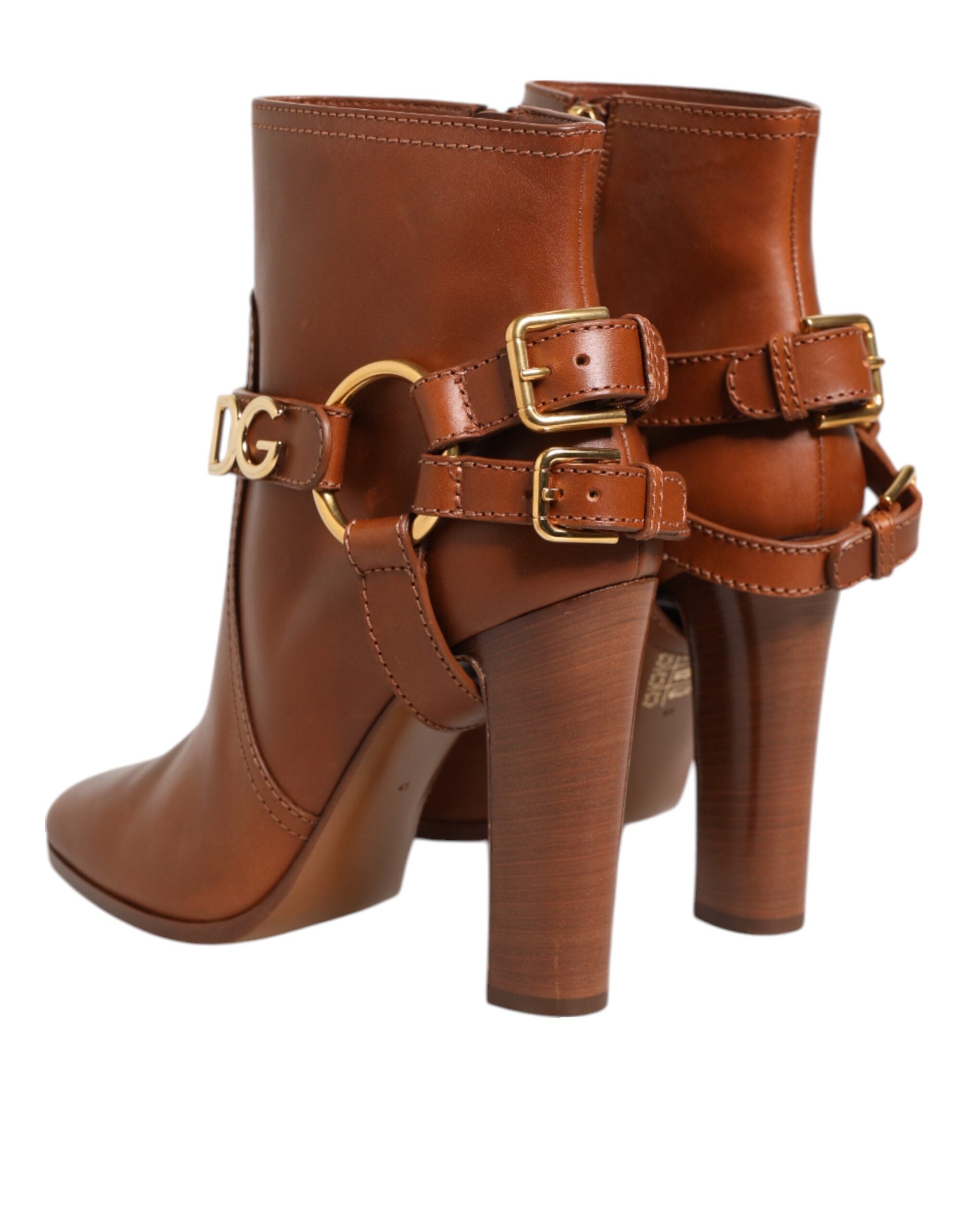 Dolce & Gabbana Brown Leather DG Logo Buckle Ankle Boots Shoes - ACCEXO