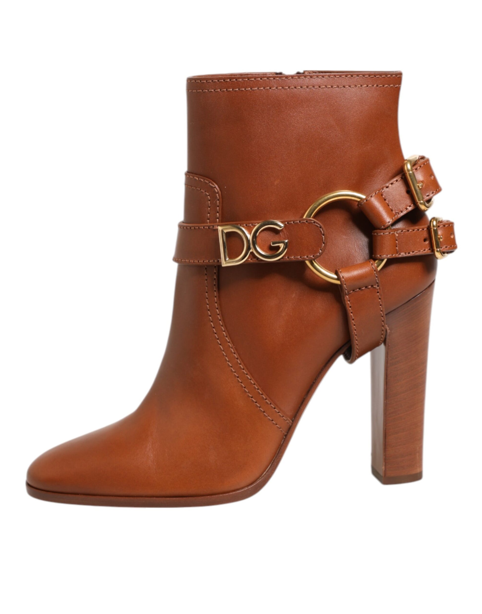 Dolce & Gabbana Brown Leather DG Logo Buckle Ankle Boots Shoes - ACCEXO