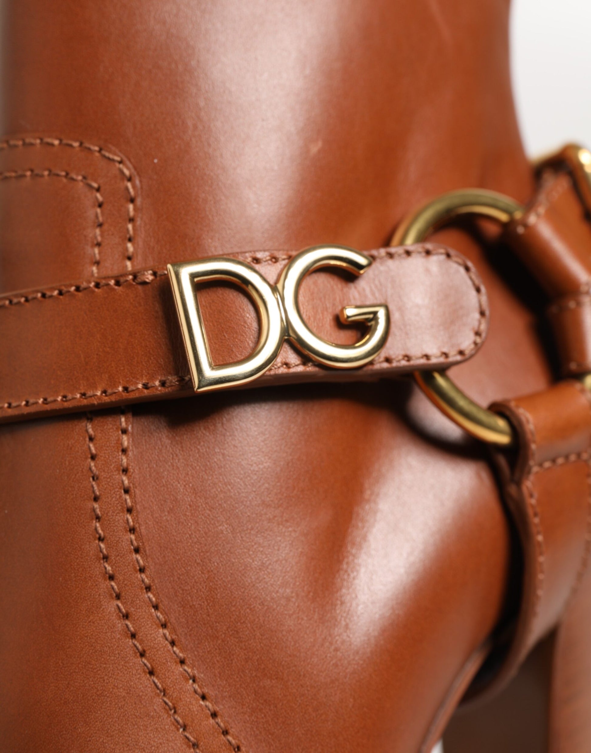 Dolce & Gabbana Brown Leather DG Logo Buckle Ankle Boots Shoes - ACCEXO