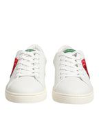 Dolce & Gabbana White Leather Rose Embroidery Low-Top  Shoes - ACCEXO