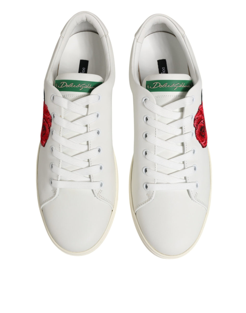 Dolce & Gabbana White Leather Rose Embroidery Low-Top  Shoes - ACCEXO