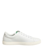 Dolce & Gabbana White Leather Rose Embroidery Low-Top  Shoes - ACCEXO