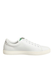 Dolce & Gabbana White Leather Rose Embroidery Low-Top  Shoes - ACCEXO