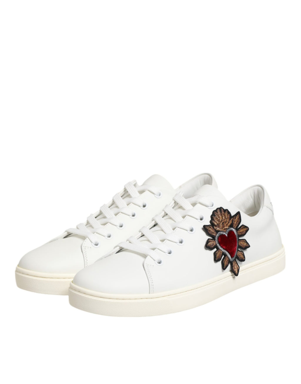 Dolce & Gabbana White Leather Sacre Heart Patch Sneakers  Shoes - ACCEXO