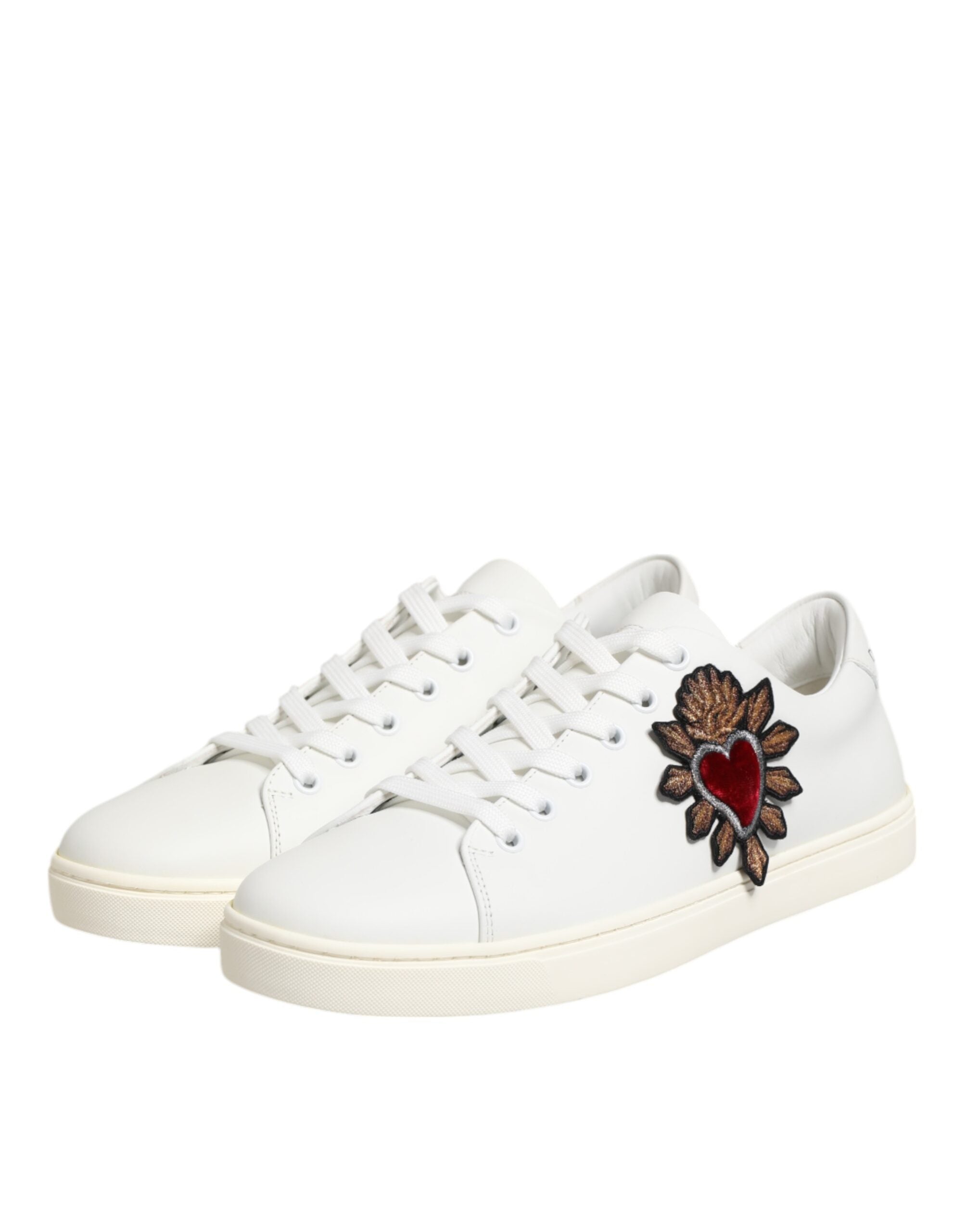 Dolce & Gabbana White Leather Sacre Heart Patch Sneakers  Shoes - ACCEXO