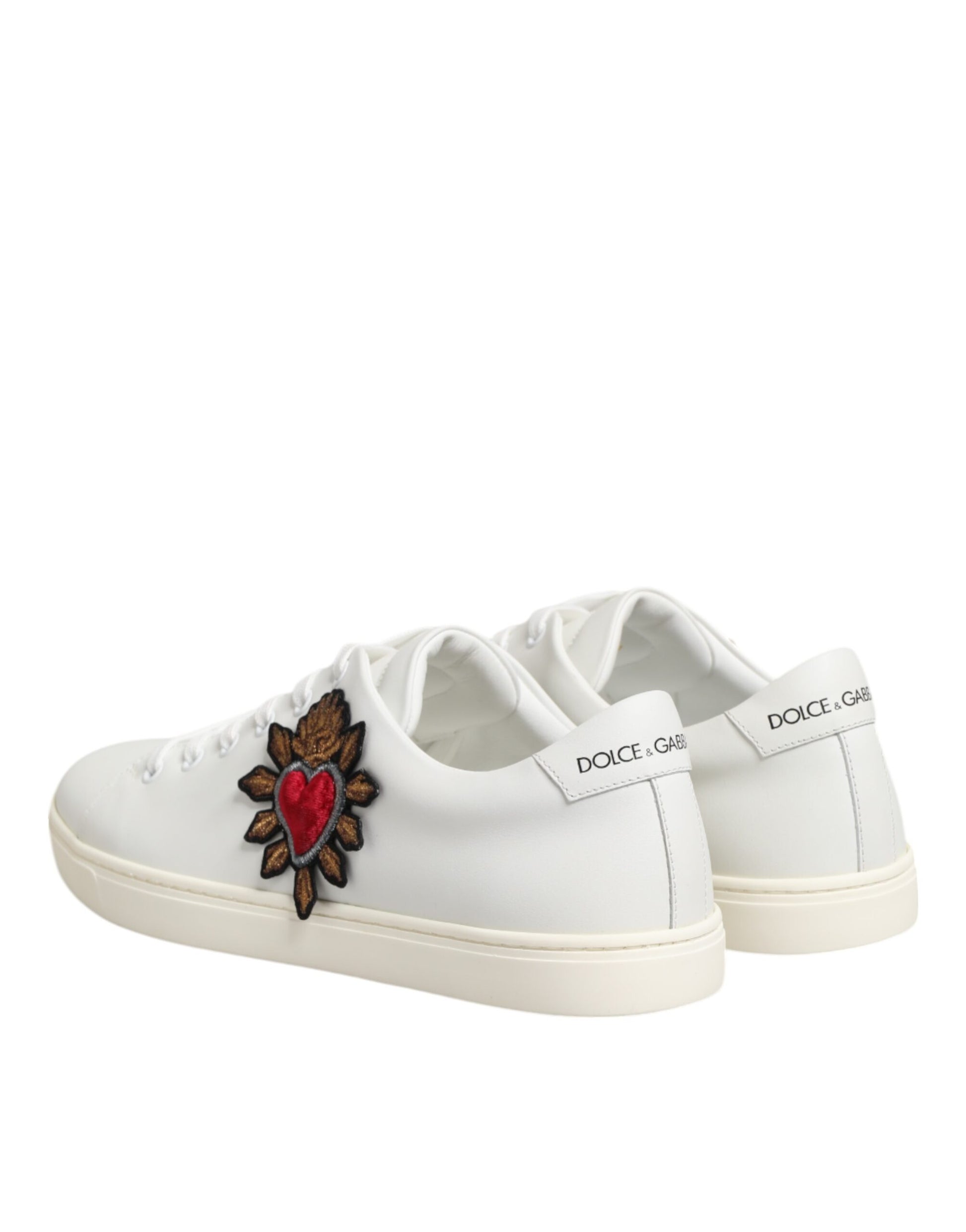 Dolce & Gabbana White Leather Sacre Heart Patch Sneakers  Shoes - ACCEXO