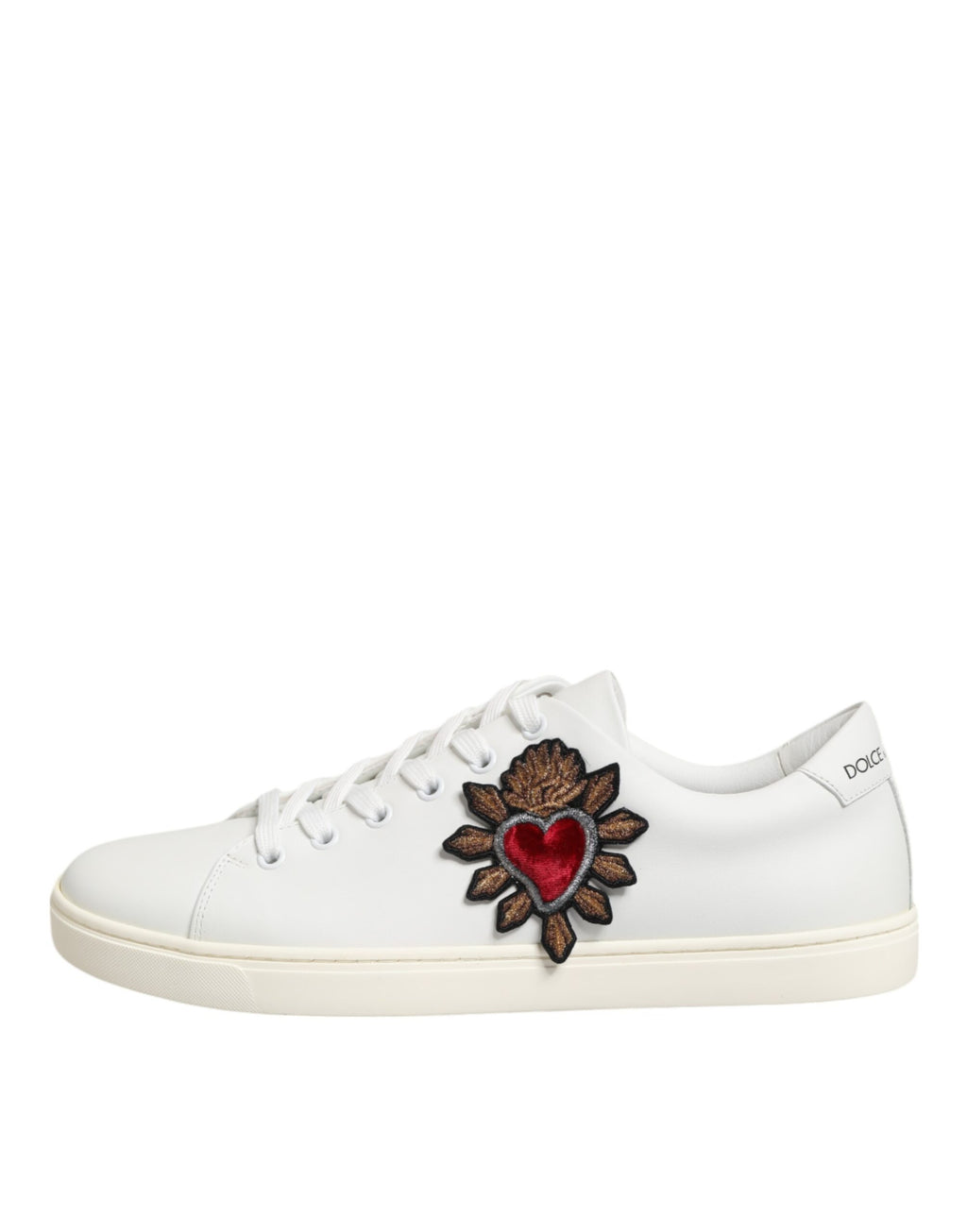 Dolce & Gabbana White Leather Sacre Heart Patch Sneakers  Shoes - ACCEXO